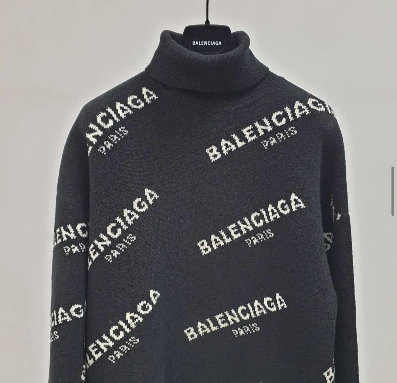 Balenciaga Black White Turtleneck Tunic Sweter For Sale 1