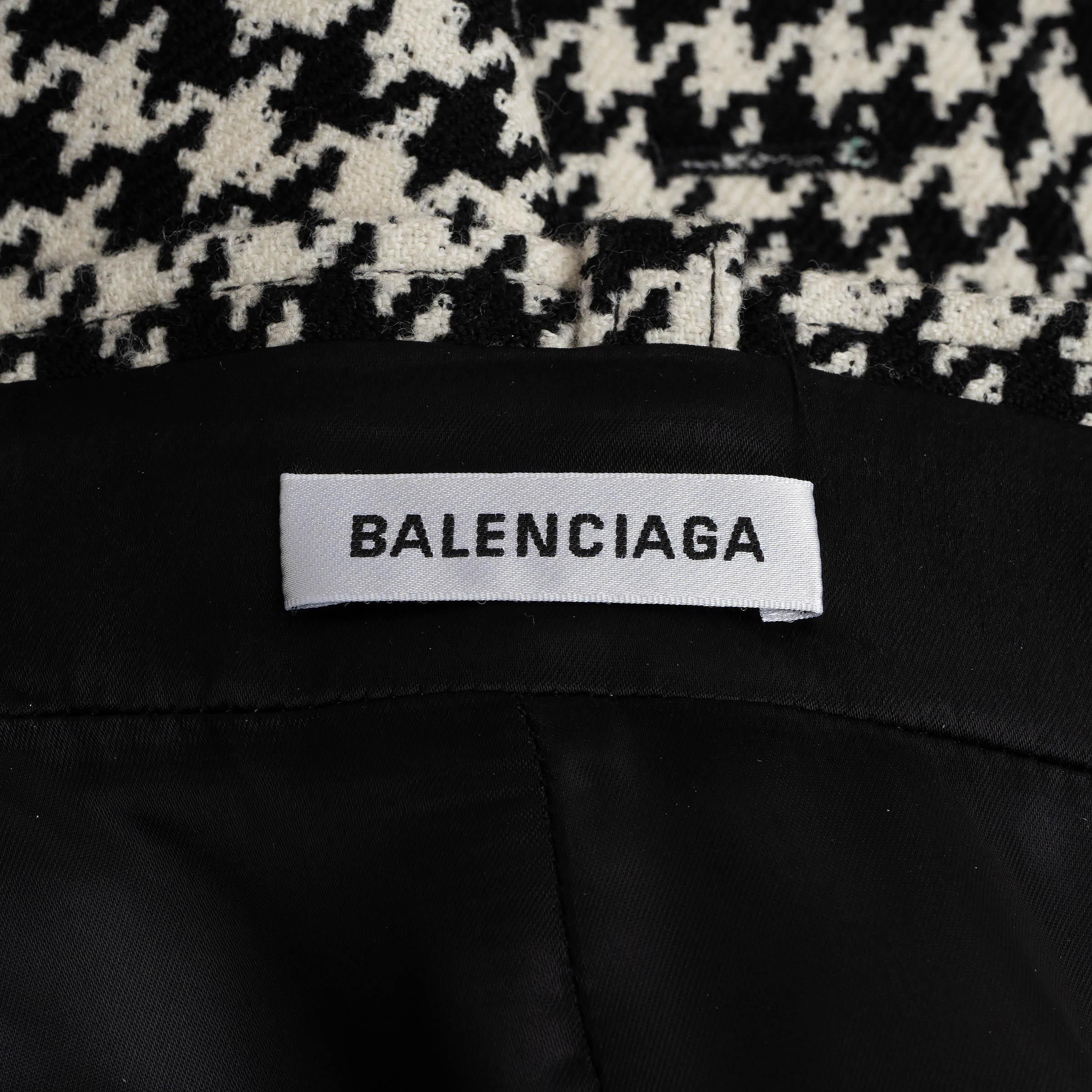 BALENCIAGA black & white wool 2018 HOUNDSTOOTH MIDI Skirt 34 XS für Damen oder Herren im Angebot