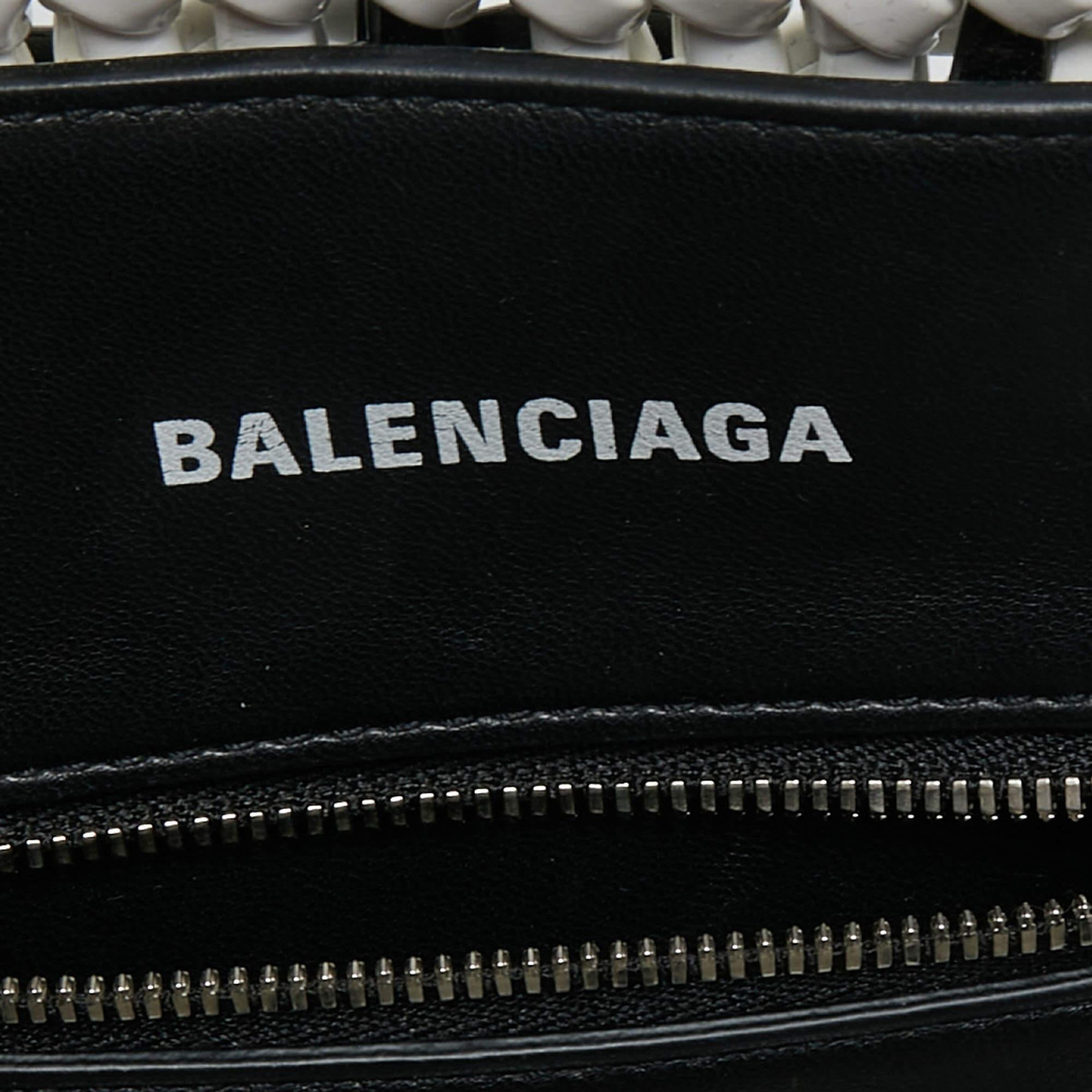 Balenciaga Black/White Woven Patent Leather XXS Bistro Tote 2