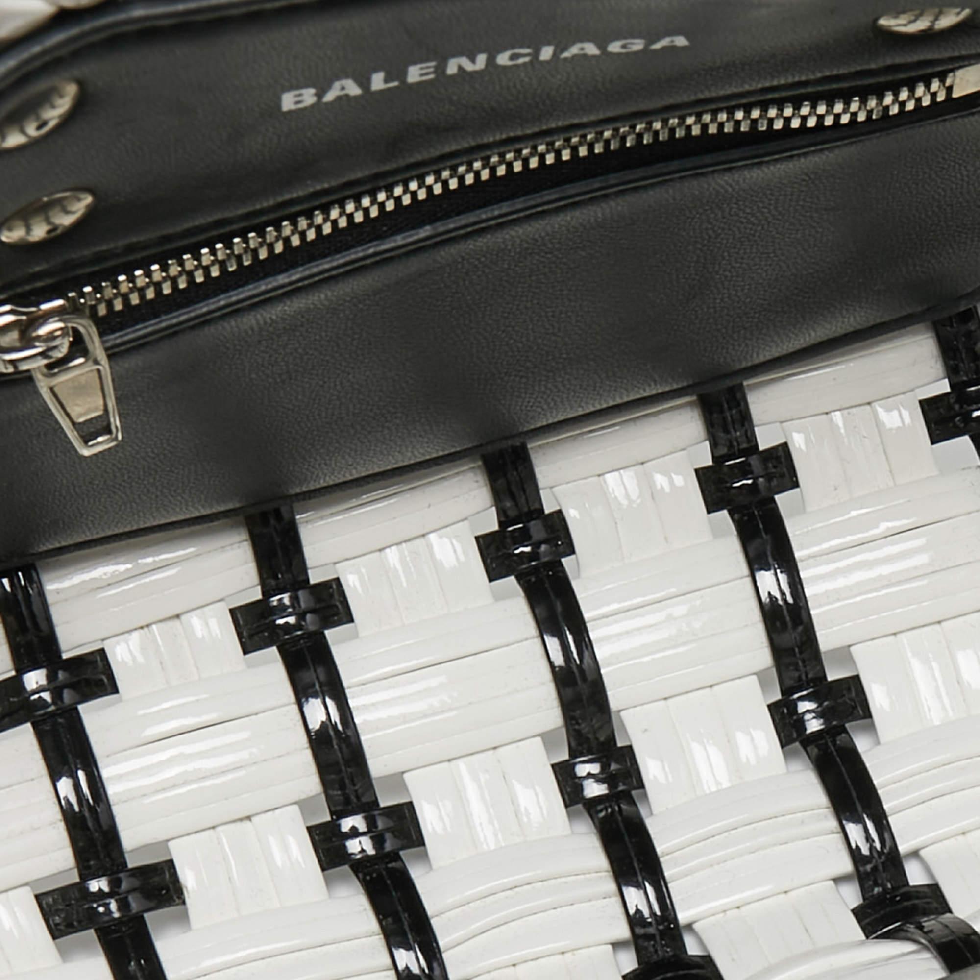Balenciaga Black/White Woven Patent Leather XXS Bistro Tote 3