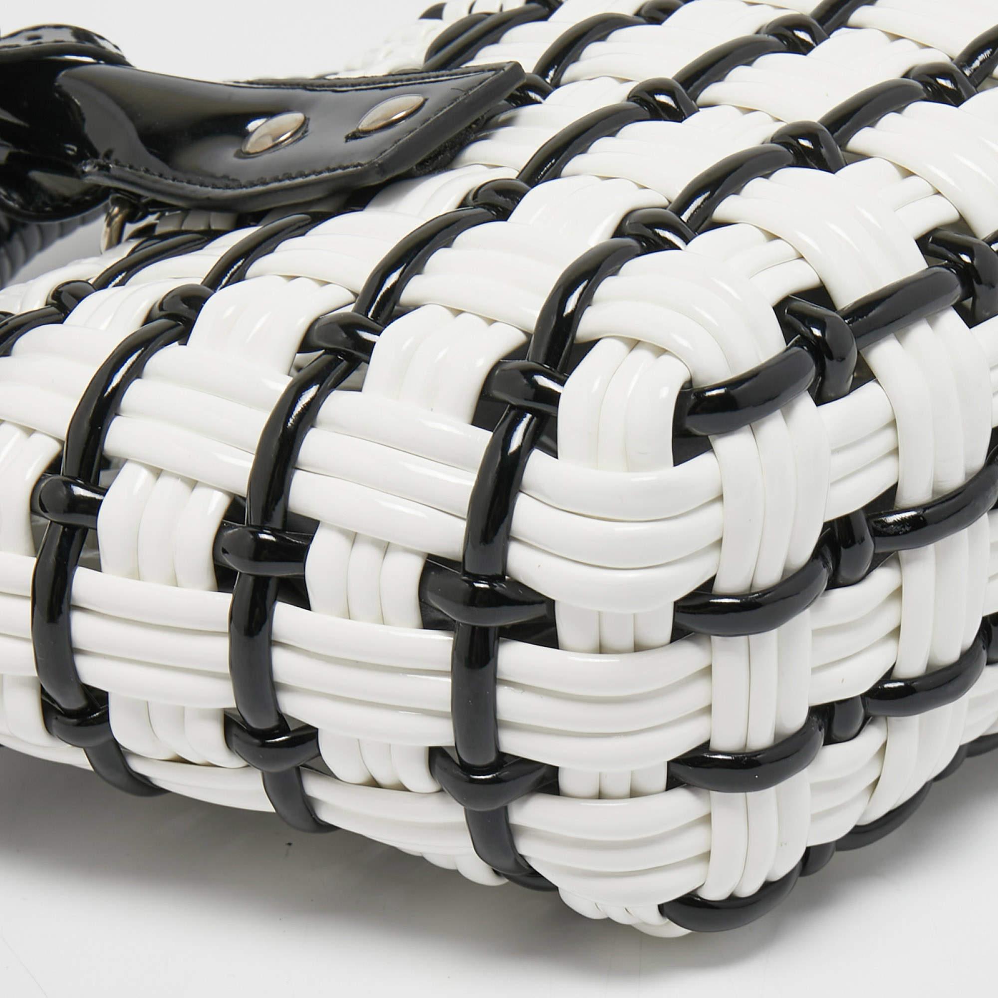Balenciaga Black/White Woven Patent Leather XXS Bistro Tote 5