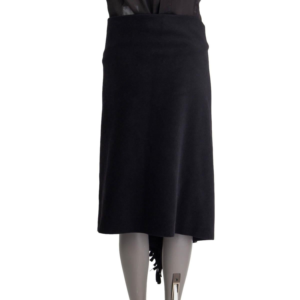 Black BALENCIAGA black wool 2018 FRINGED ASYMMETRIC Skirt 38 S For Sale