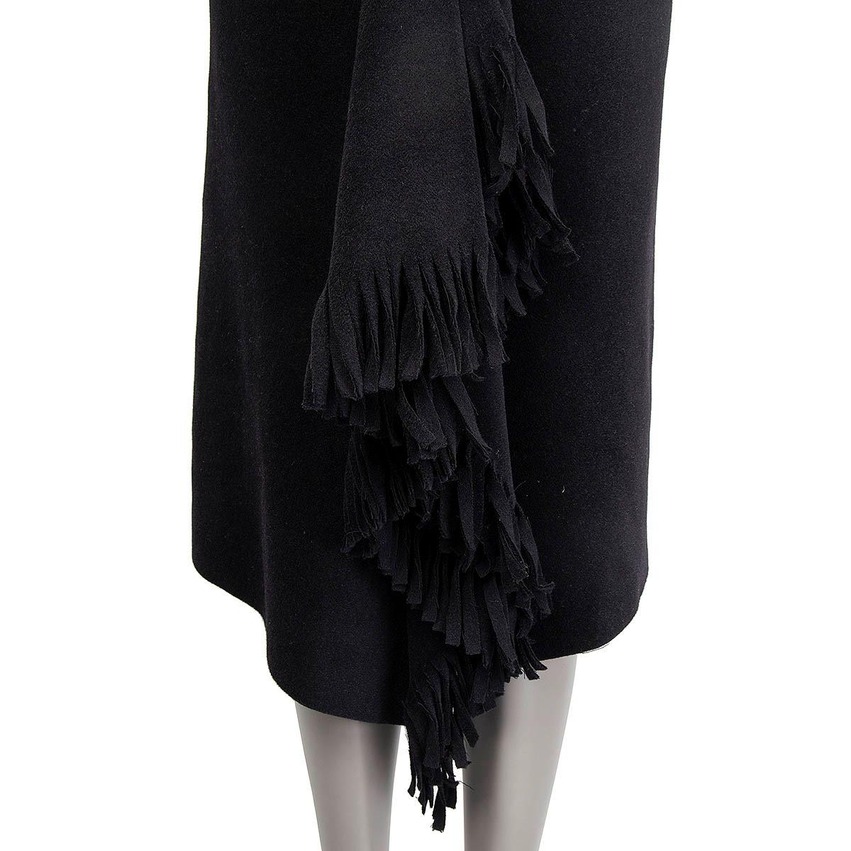 BALENCIAGA black wool 2018 FRINGED ASYMMETRIC Skirt 38 S In Excellent Condition For Sale In Zürich, CH