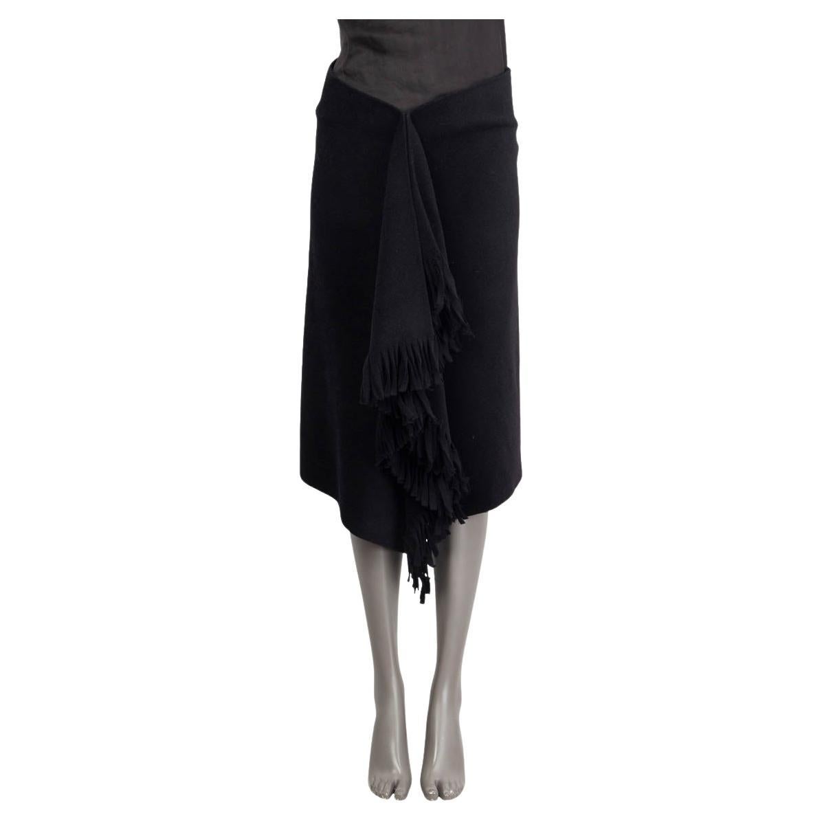 BALENCIAGA black wool 2018 FRINGED ASYMMETRIC Skirt 38 S For Sale