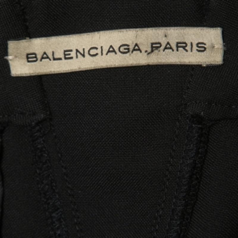 Balenciaga Schwarz Wollmischung Plissiert Gerade Passform Hose M Damen im Angebot