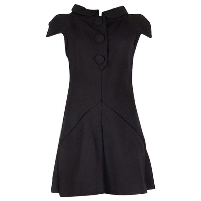 BALENCIAGA black wool COLLARED SHORT SLEEVE MINI Dress 36 XS