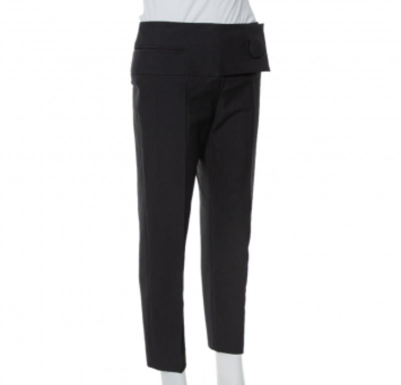 Balenciaga Black Wool Flap Closure Detail Tailored Pants M In Excellent Condition For Sale In Dubai, Al Qouz 2