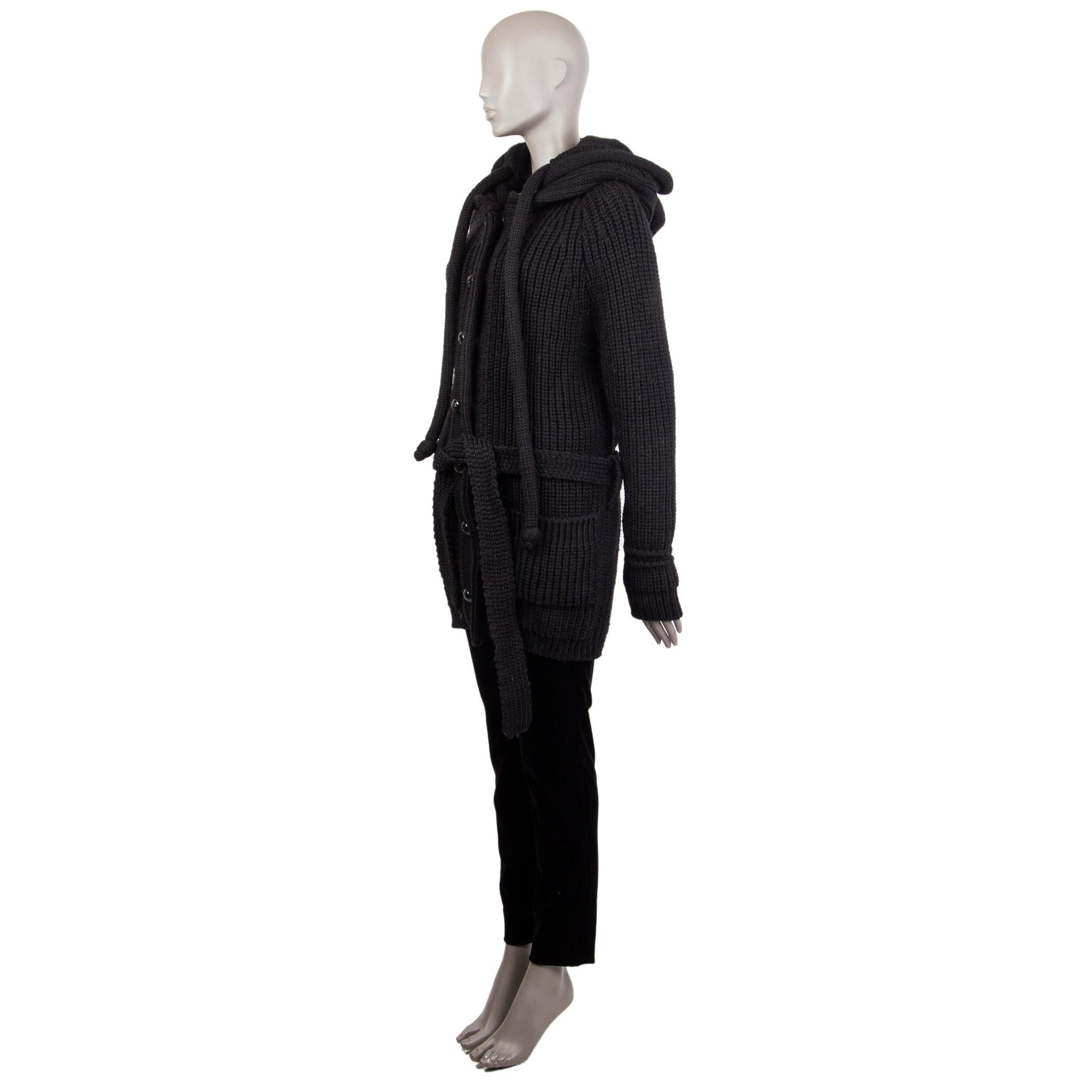 Black BALENCIAGA black wool HOODED CHUNKY KNIT Jacket 38 S For Sale