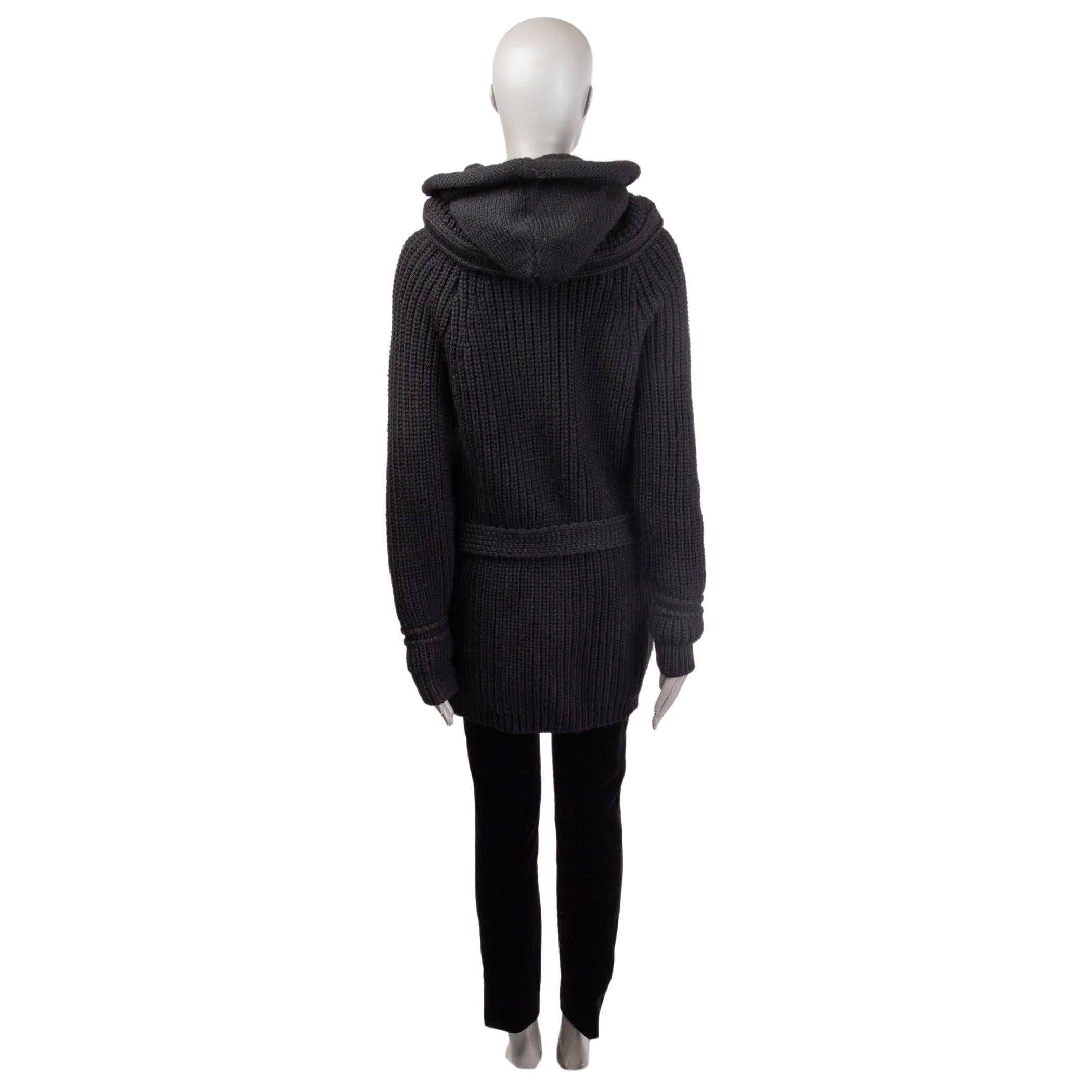 BALENCIAGA Veste en laine noire HOODED CHUNKY Knit 38 S en vente 1