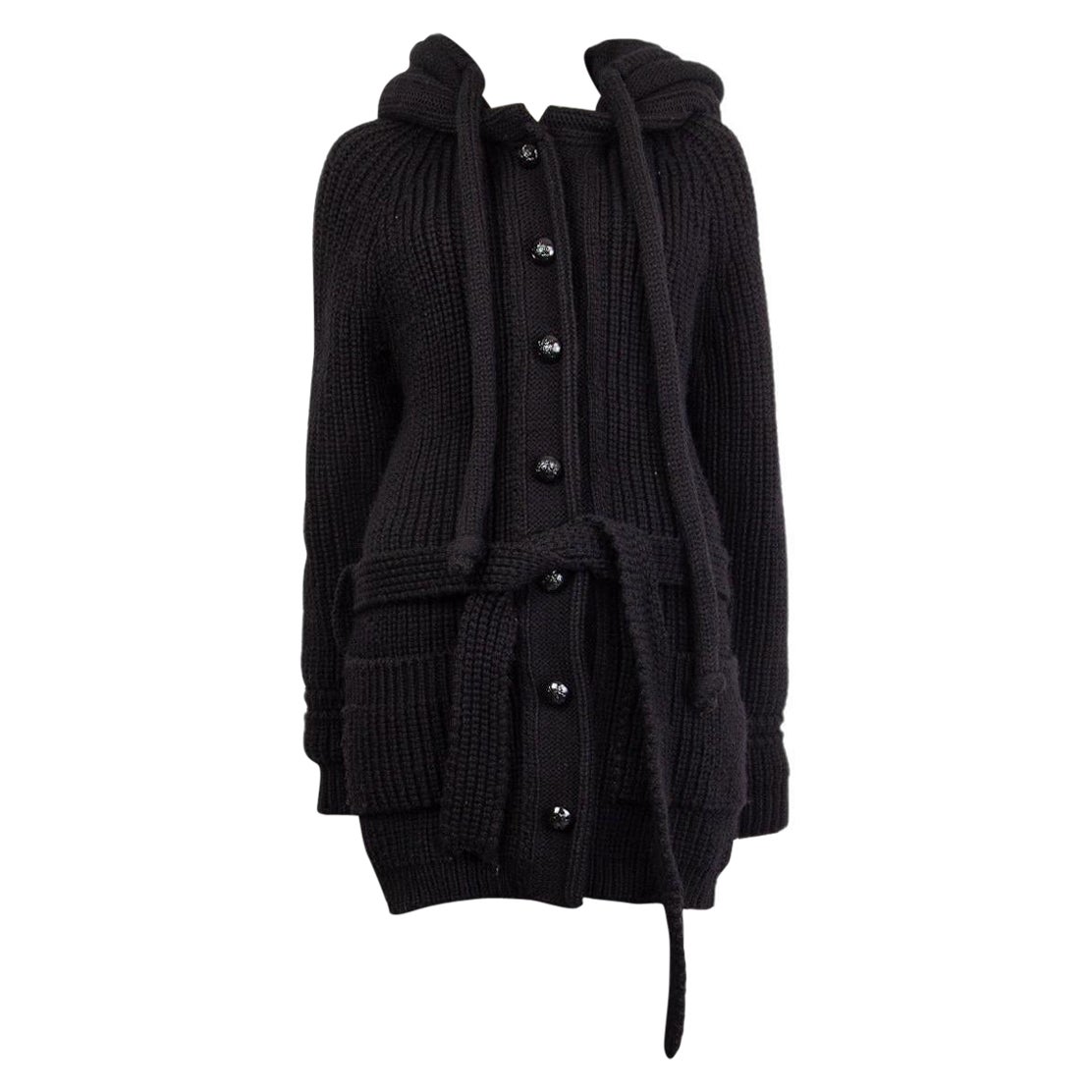 BALENCIAGA - Giacca CHUNKY KNIT con cappuccio in lana nera 38 S