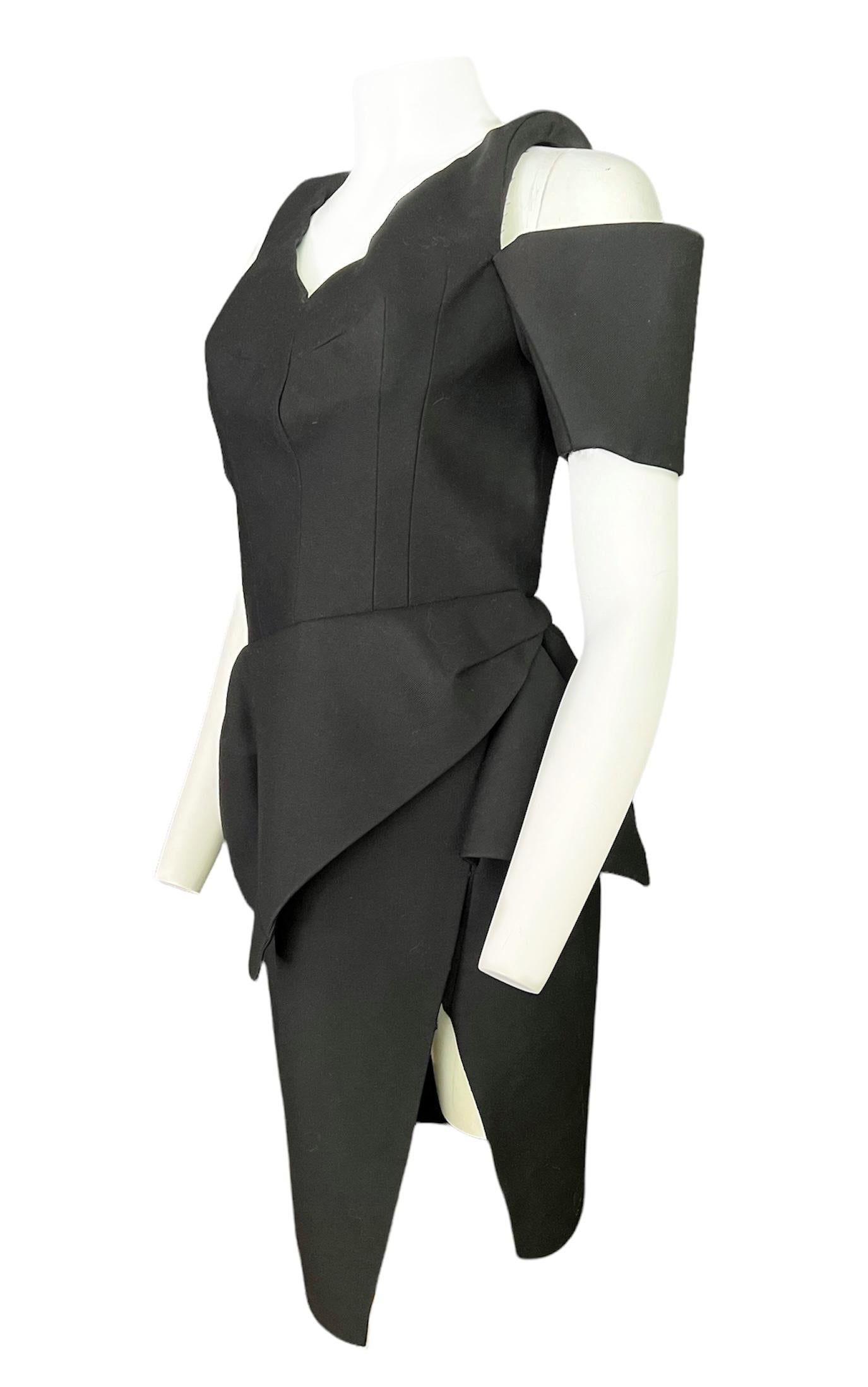 Women's Balenciaga Black Wool Midi Dress, Size 44 For Sale