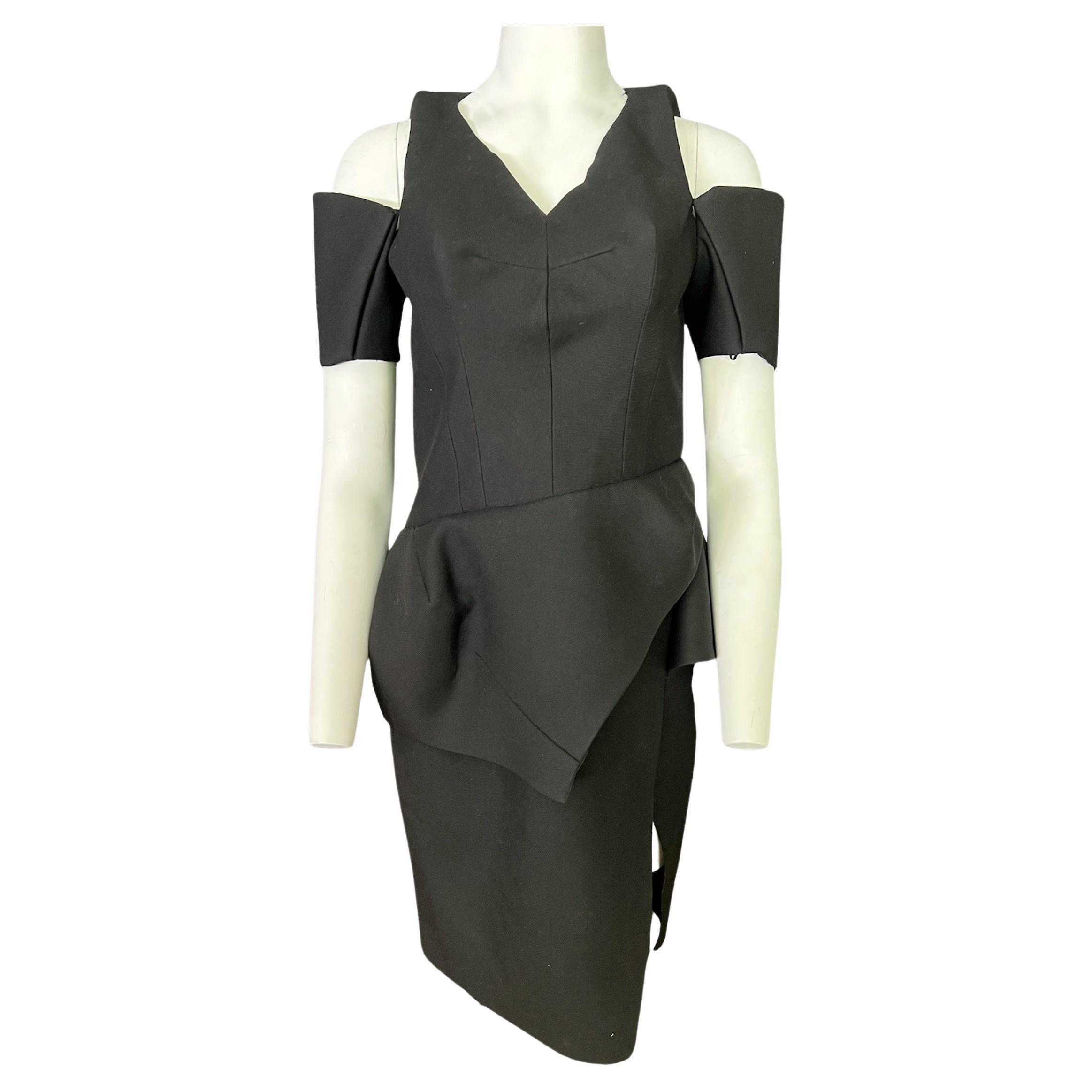 Balenciaga Black Wool Midi Dress, Size 44 For Sale