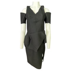 Retro Balenciaga Black Wool Midi Dress, Size 44