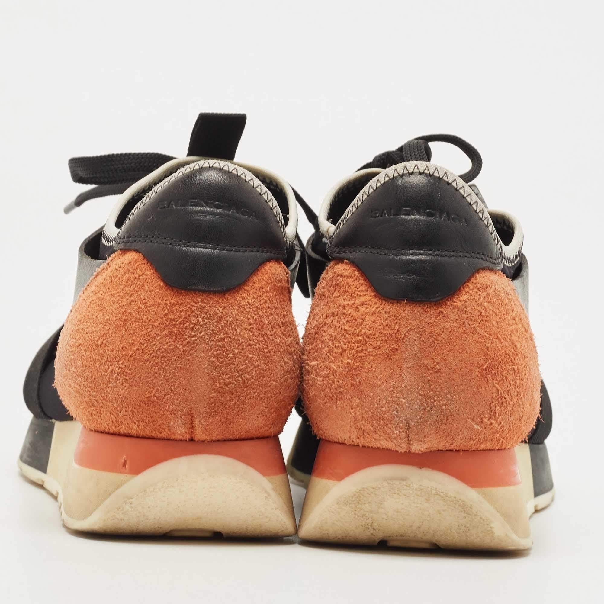 Balenciaga Black/Yellow Leather and Mesh Race Runner Sneakers Size 37 For Sale 1