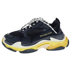 Balenciaga Black /Yellow Leather And Mesh Triple S Clear Sneakers Size 37