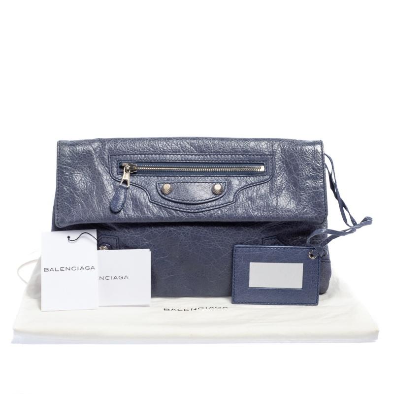 Balenciaga Bleu Glacier Leather Motocross SH Envelope Clutch 4
