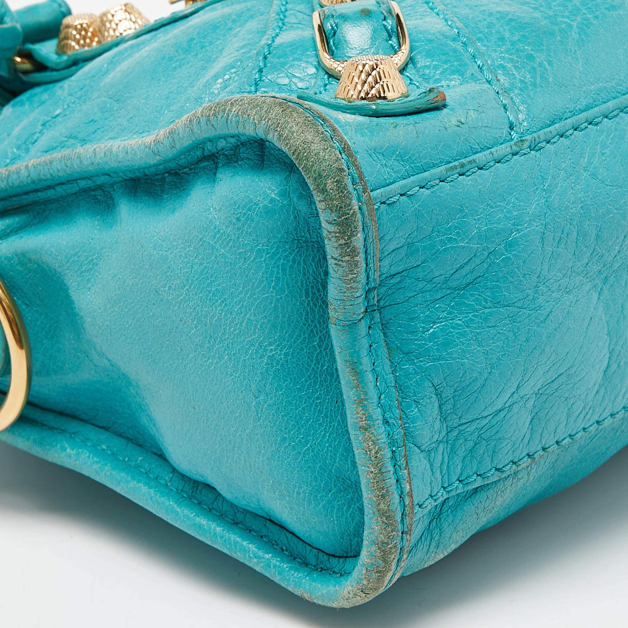 Balenciaga Bleu Tropical Mini Classic City Bag aus Leder im Angebot 6