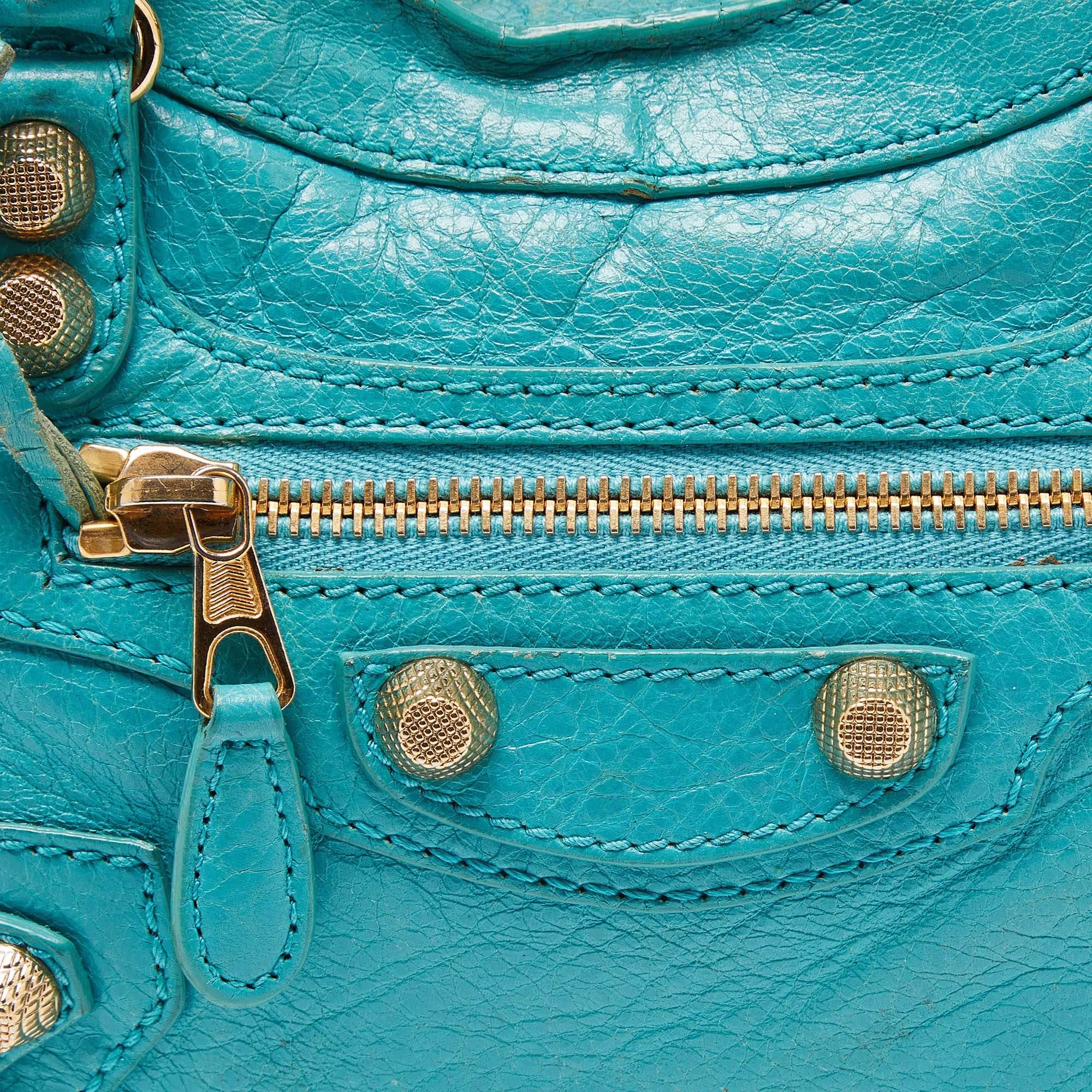 Balenciaga Bleu Tropical Mini Classic City Bag aus Leder im Angebot 7
