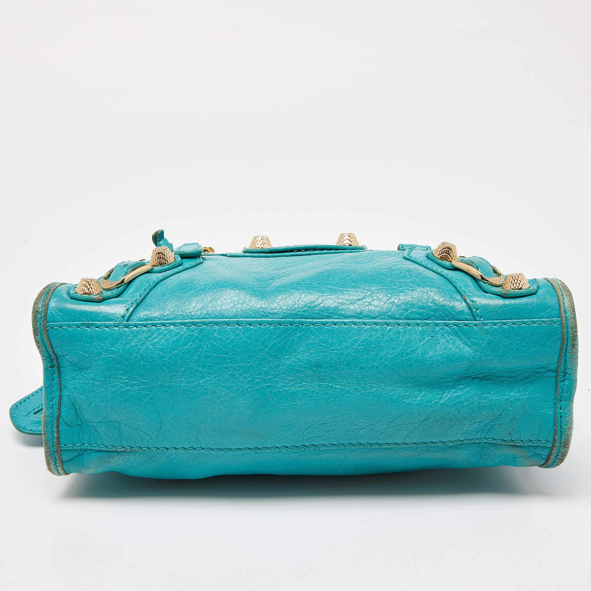Balenciaga Bleu Tropical Mini Classic City Bag aus Leder im Angebot 2