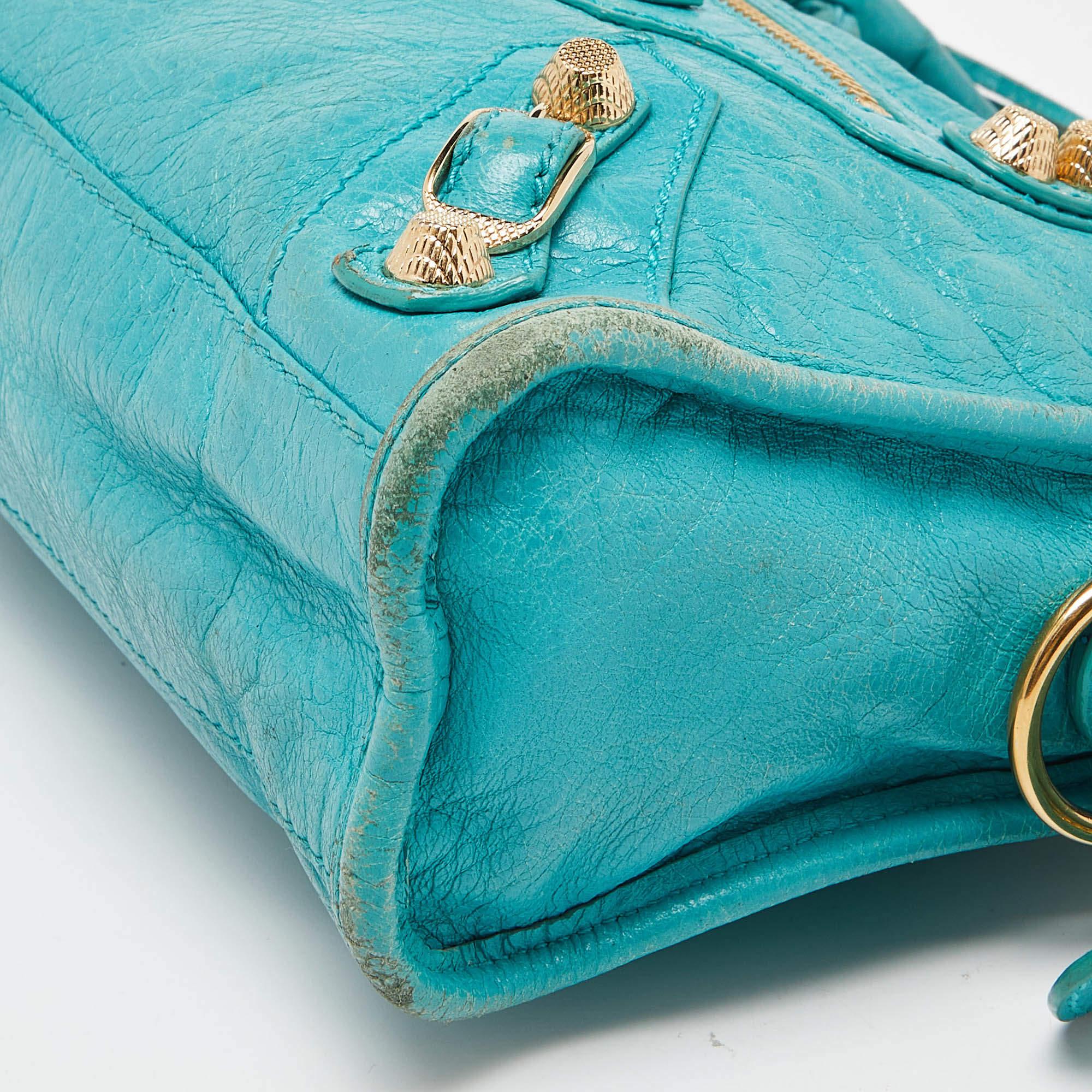 Balenciaga Bleu Tropical Mini Classic City Bag aus Leder im Angebot 3