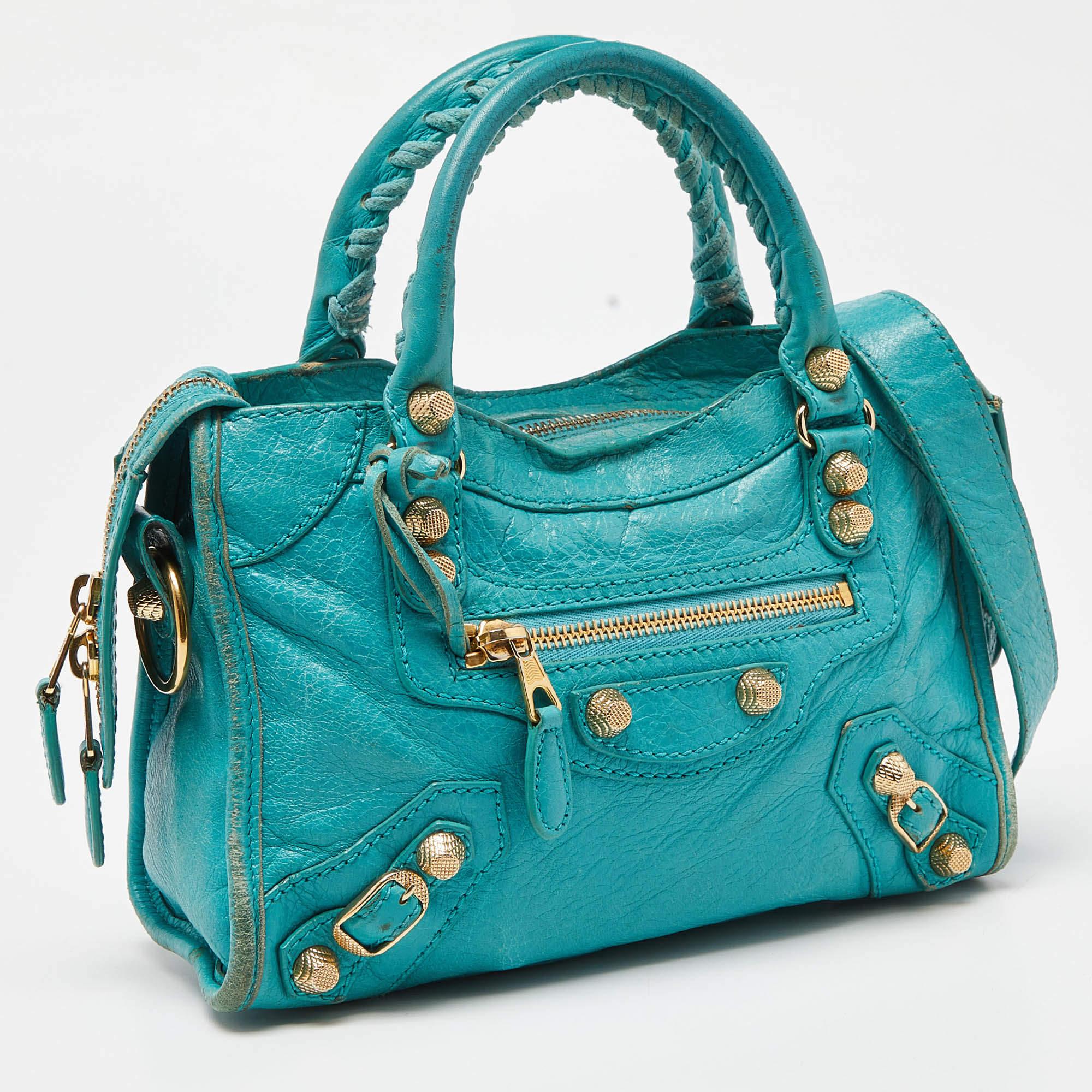 Balenciaga Bleu Tropical Mini Classic City Bag aus Leder im Angebot 4