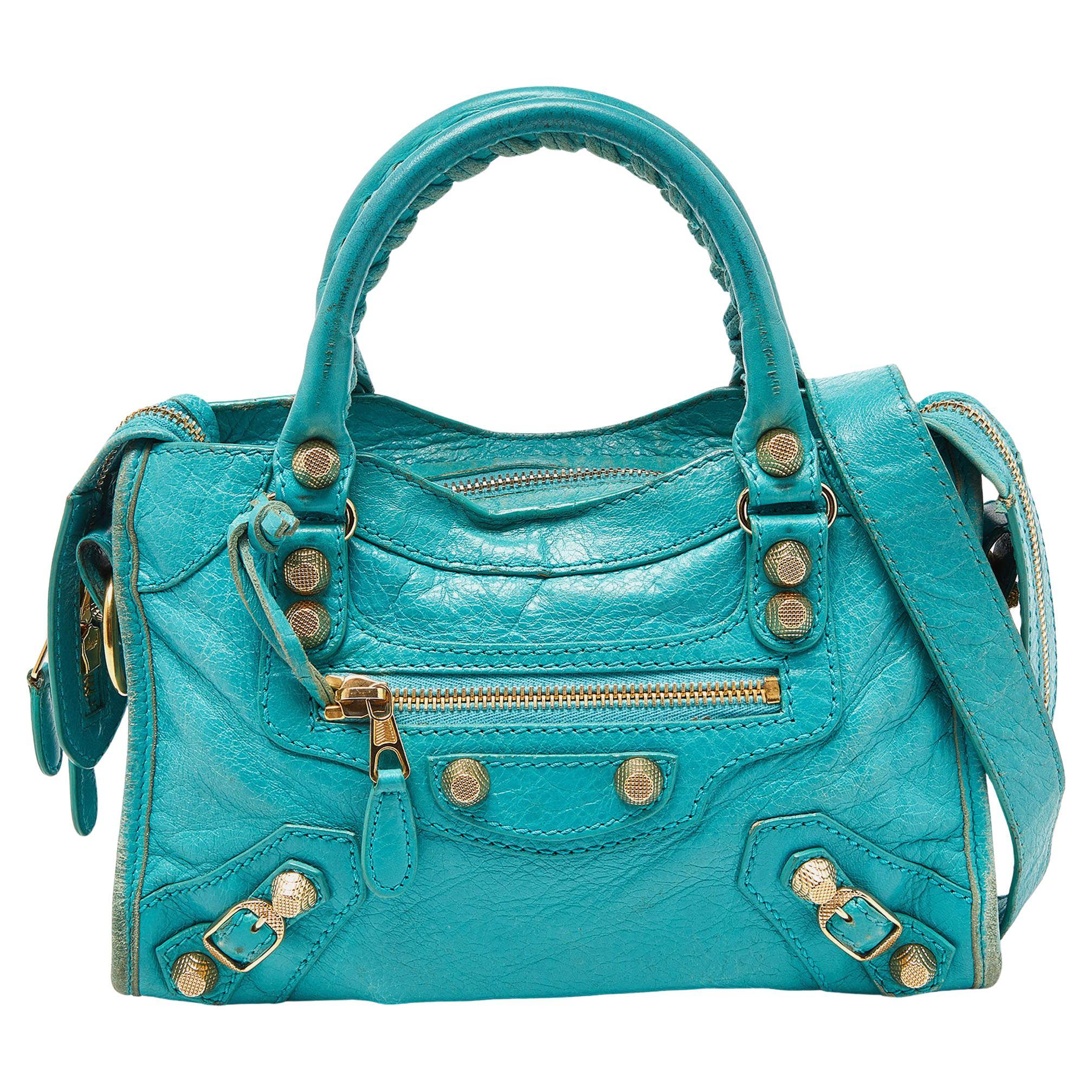 Balenciaga Bleu Tropical Mini Classic City Bag aus Leder im Angebot