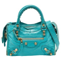 Used Balenciaga Bleu Tropical Leather Mini Classic City Bag