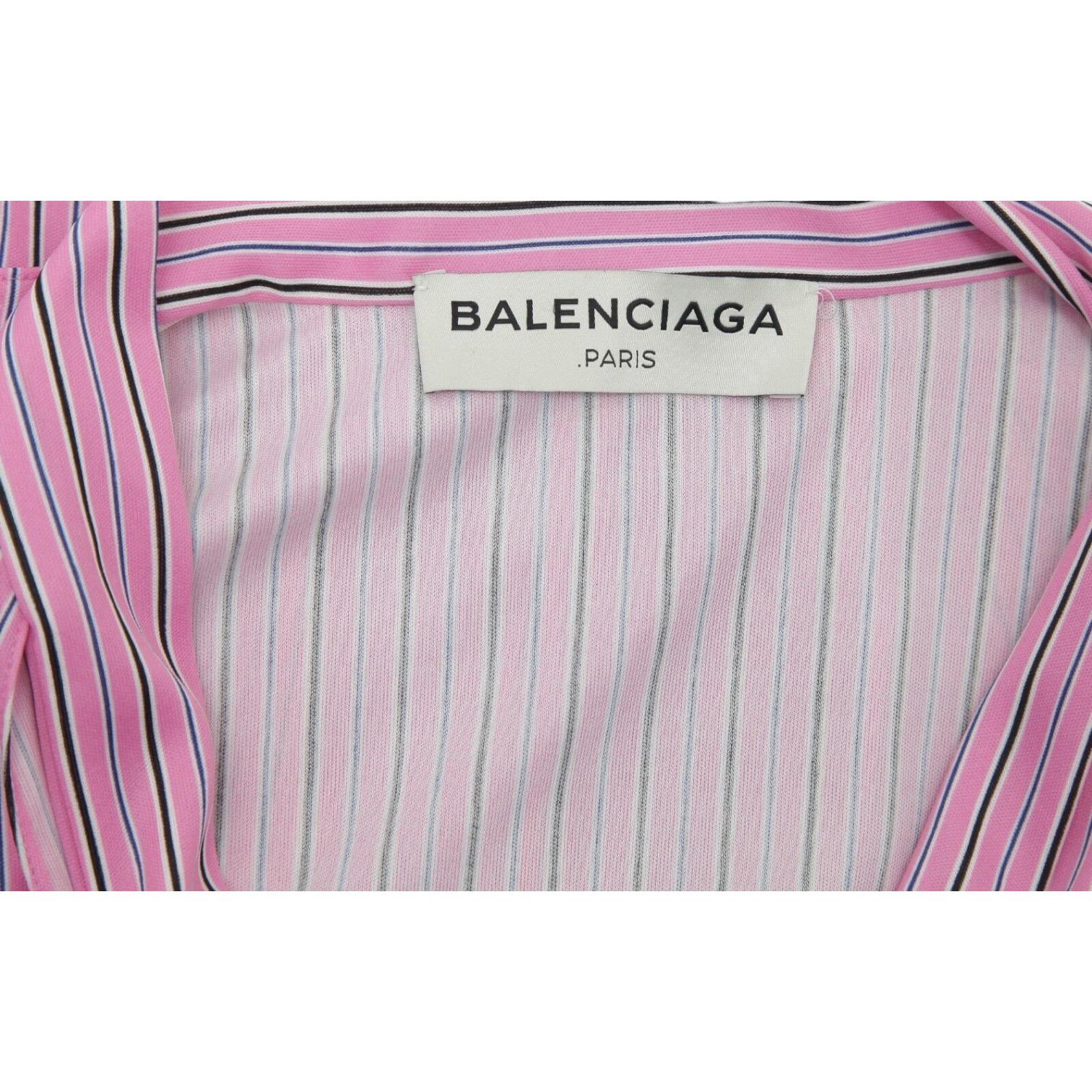 BALENCIAGA Striped Top Shirt Blouse 3/4 Sleeve Neck Tie Rose White Black 38 NWT For Sale 6