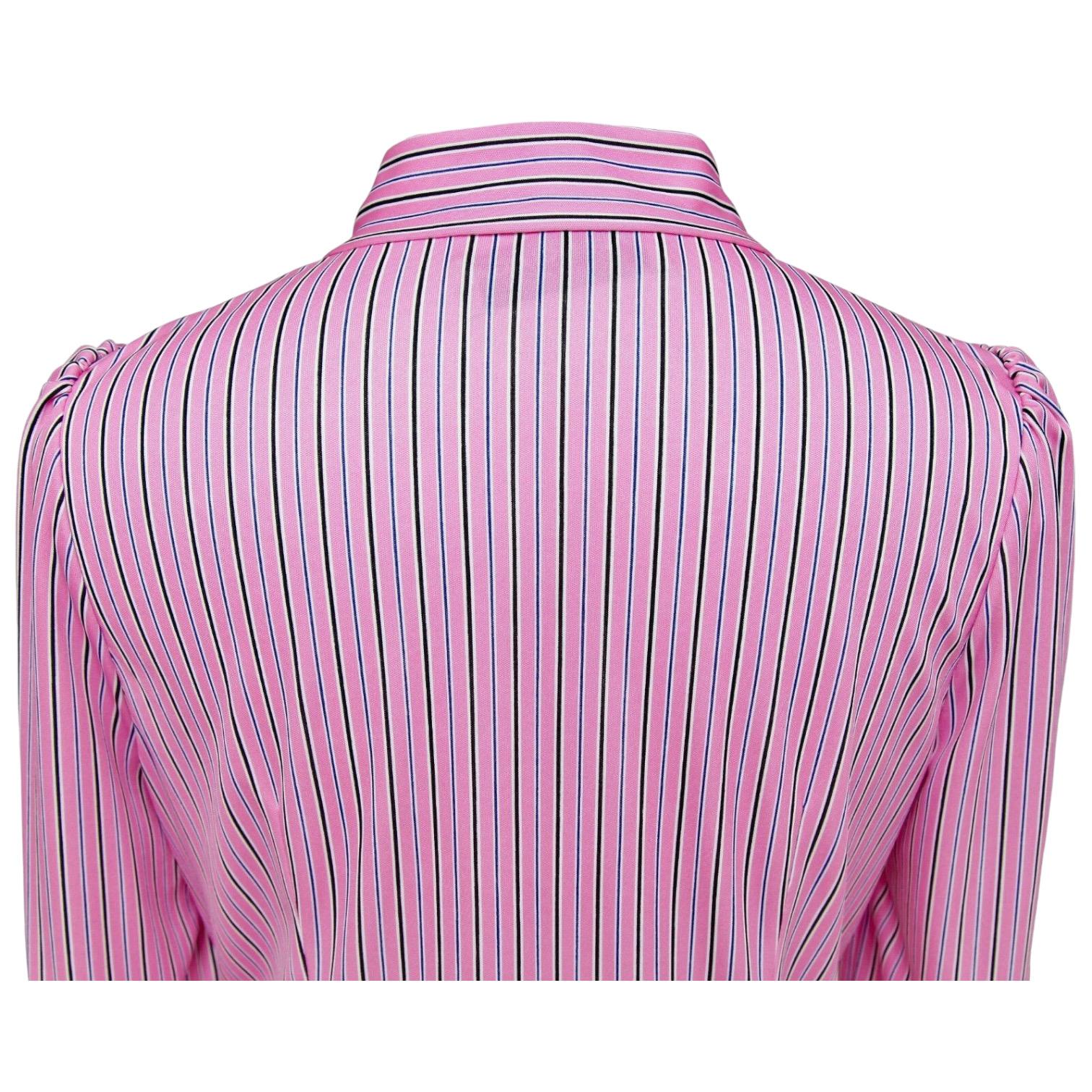 BALENCIAGA Striped Top Shirt Blouse 3/4 Sleeve Neck Tie Rose White Black 38 NWT For Sale 3