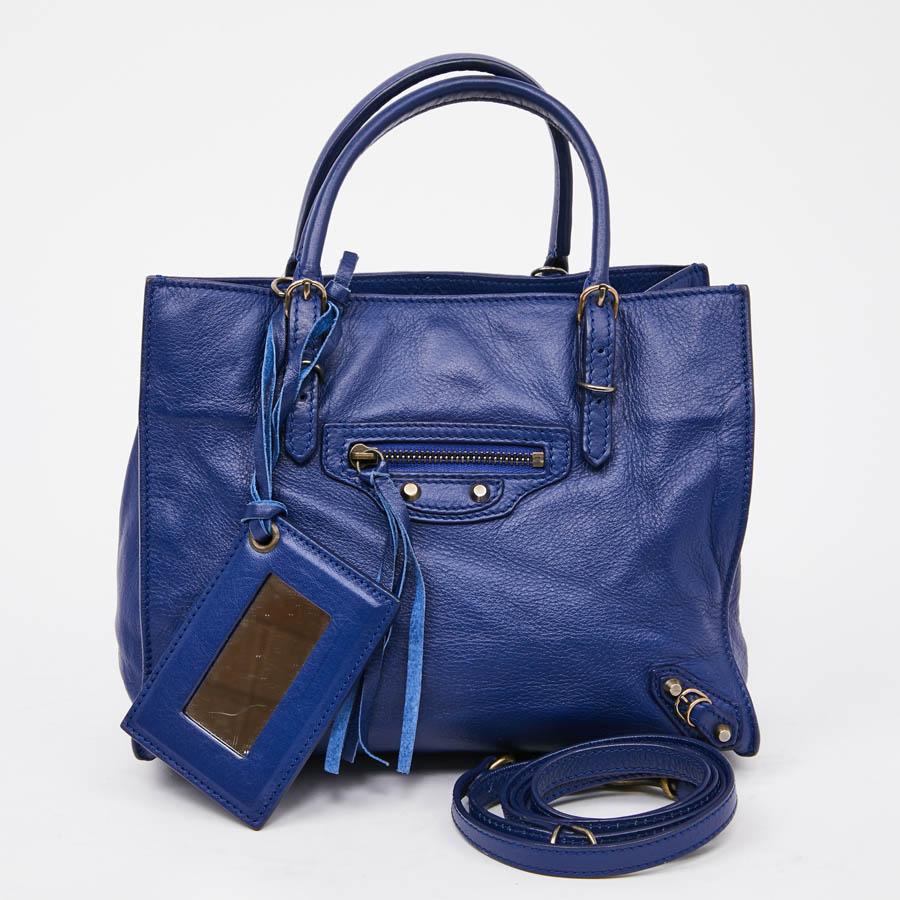 BALENCIAGA Blue A4 Mini Paper Leather Bag For Sale at 1stDibs