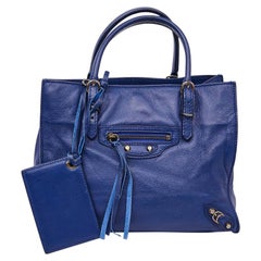 BALENCIAGA - Mini sac en cuir bleu A4 en papier