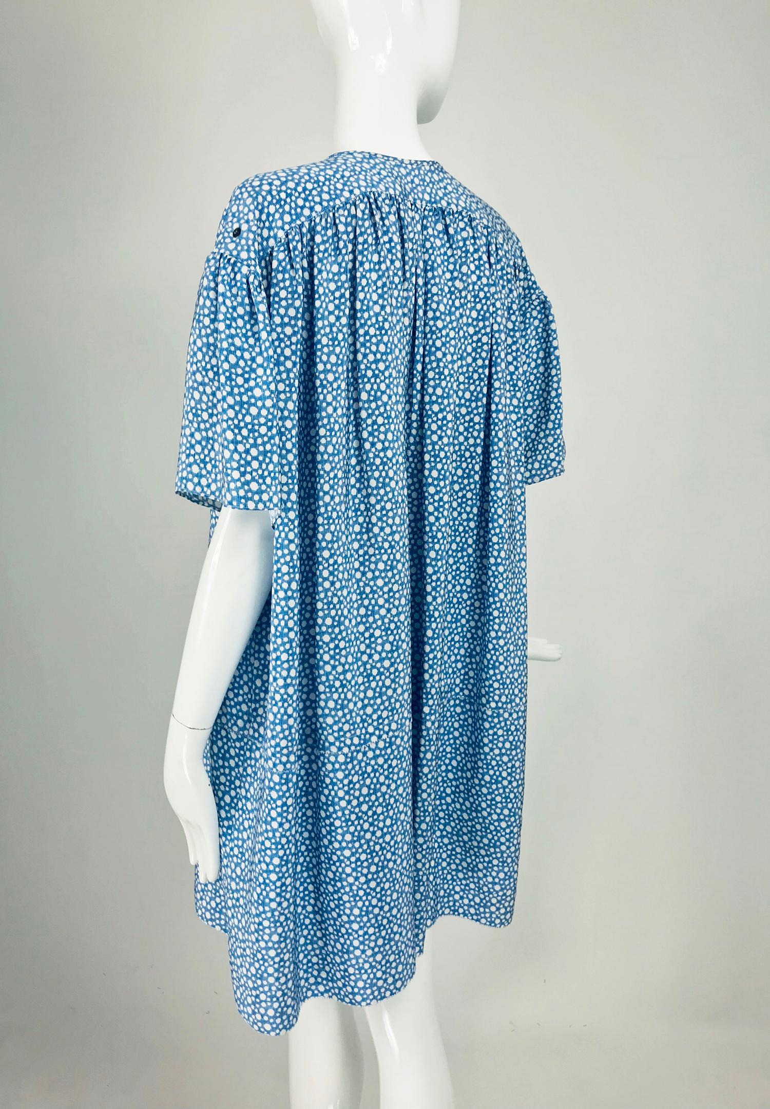 Balenciaga Blue and White Silk Dot Print Asymmetrical Dress   In Good Condition For Sale In West Palm Beach, FL