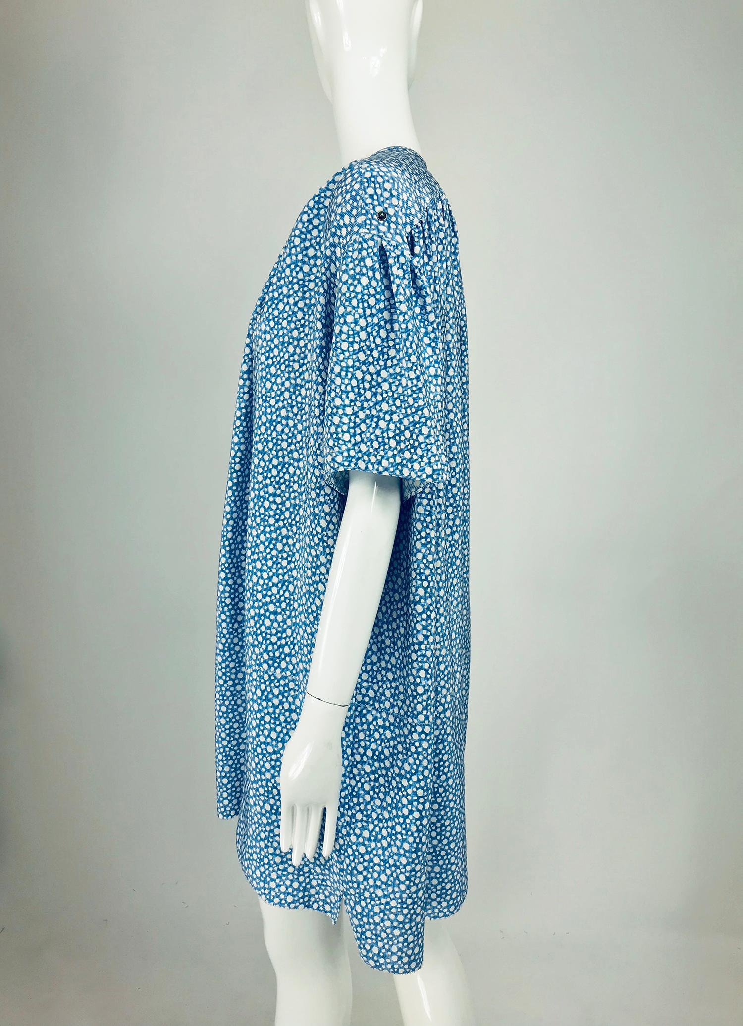 Women's Balenciaga Blue and White Silk Dot Print Asymmetrical Dress   For Sale