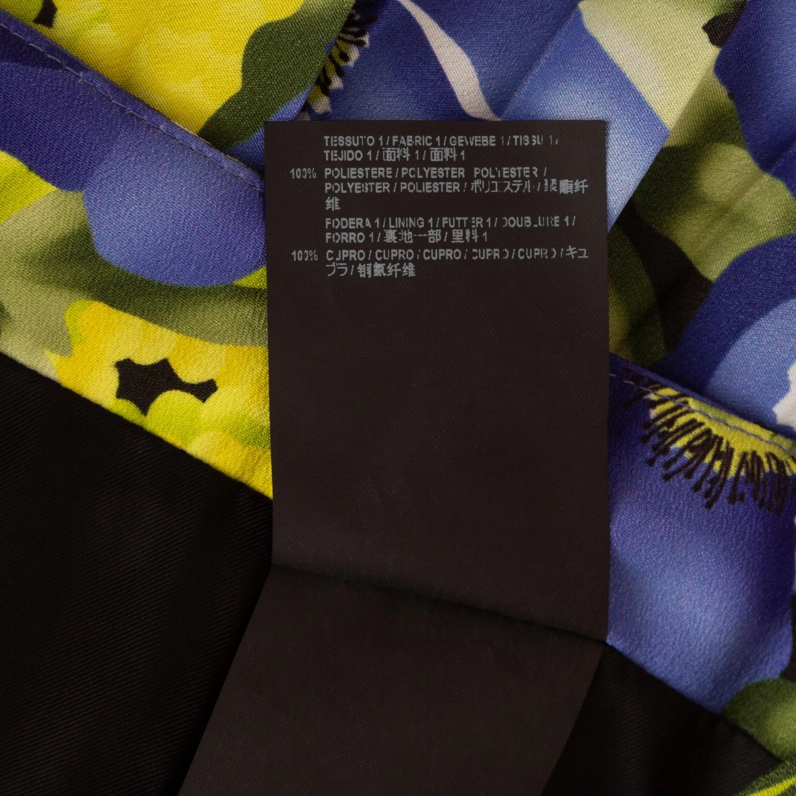Balenciaga - Jupe plissée en crêpe de Chine imprimé floral bleu et jaune en vente 1