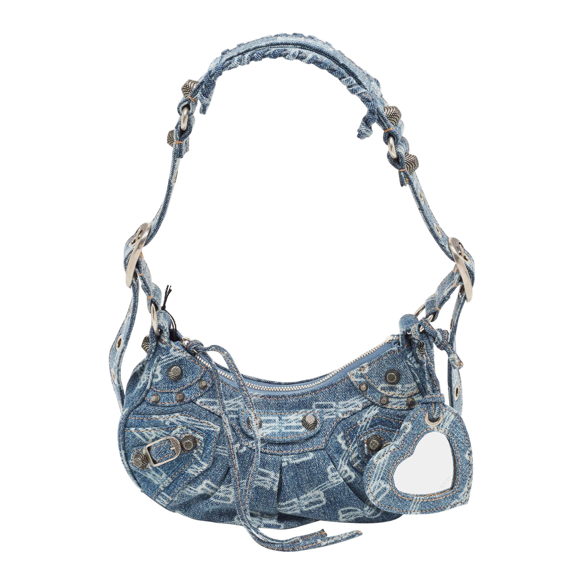 Balenciaga Blue BB Monogram Denim XS Le Cagole Shoulder Bag