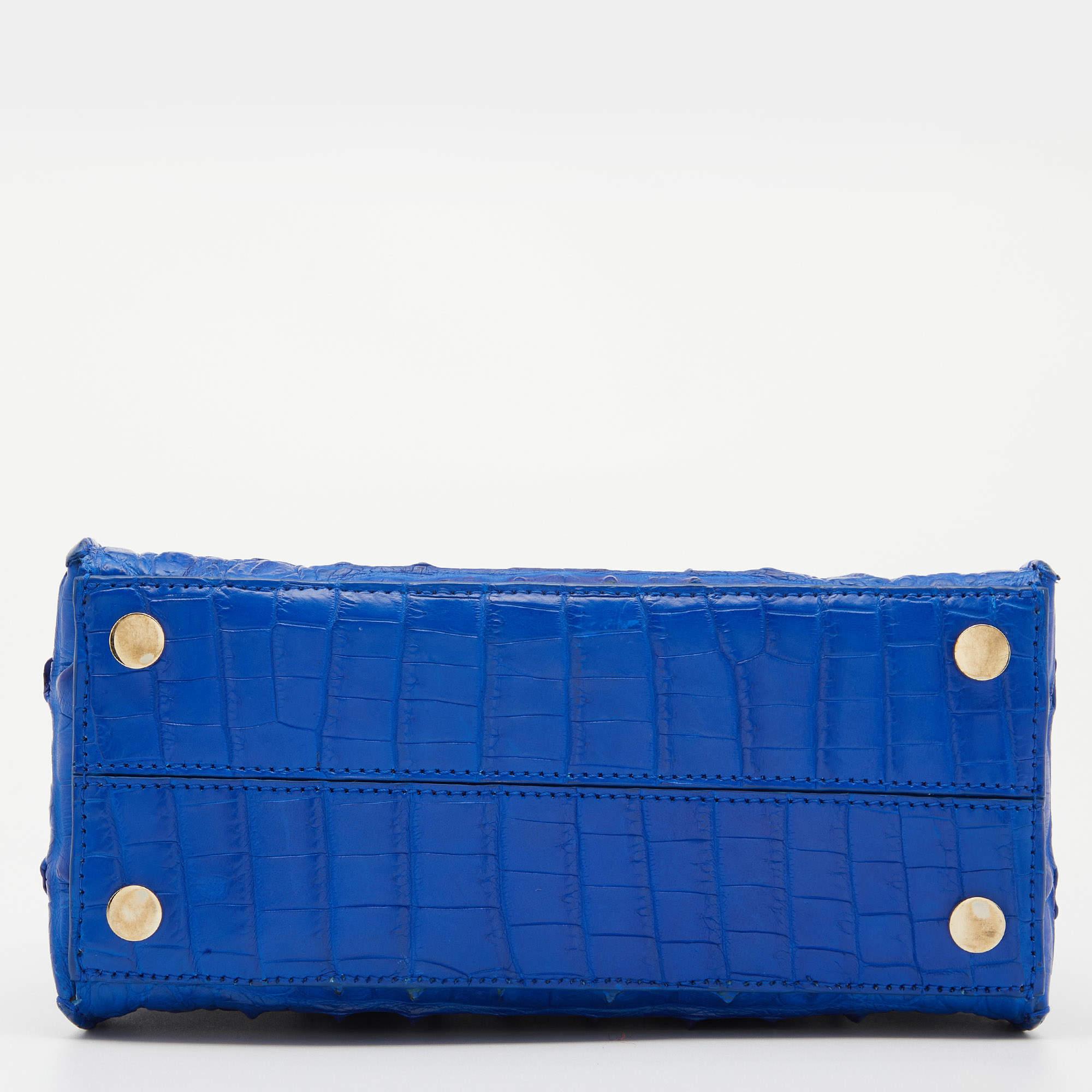 Balenciaga Blue/Black Leather and Crocodile Mini Padlock All Afternoon Tote For Sale 2