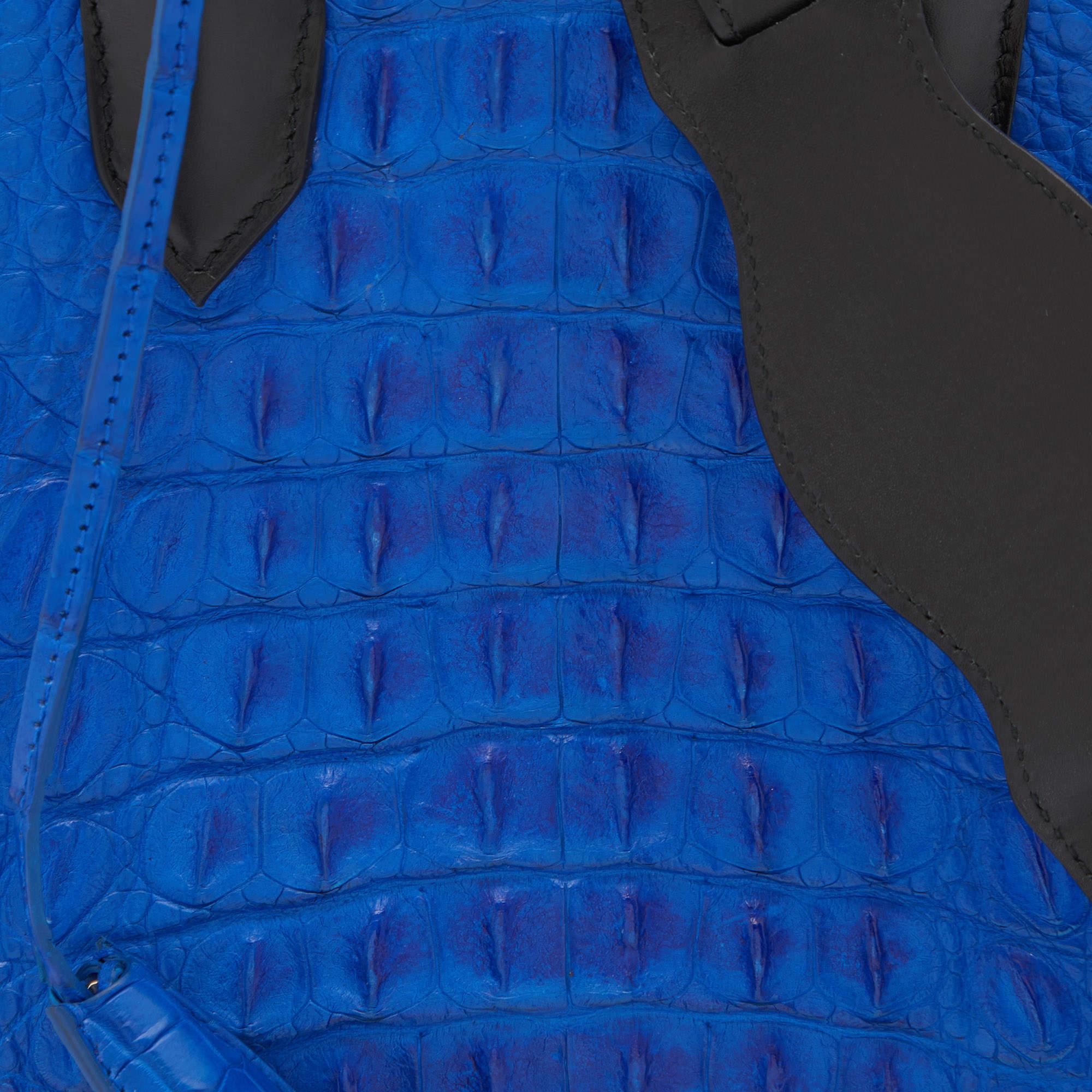 Balenciaga Blue/Black Leather and Crocodile Mini Padlock All Afternoon Tote For Sale 5