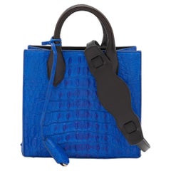 Balenciaga - Fourre-tout bleu/noir en cuir et crocodile avec mini cadenas pour l'après-midi