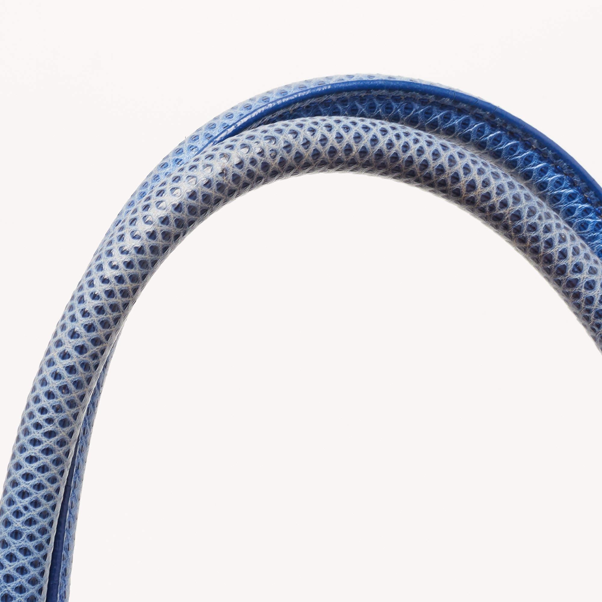 Balenciaga - Fourre-tout à cadenas en cuir et lézard bleu/noir en vente 8