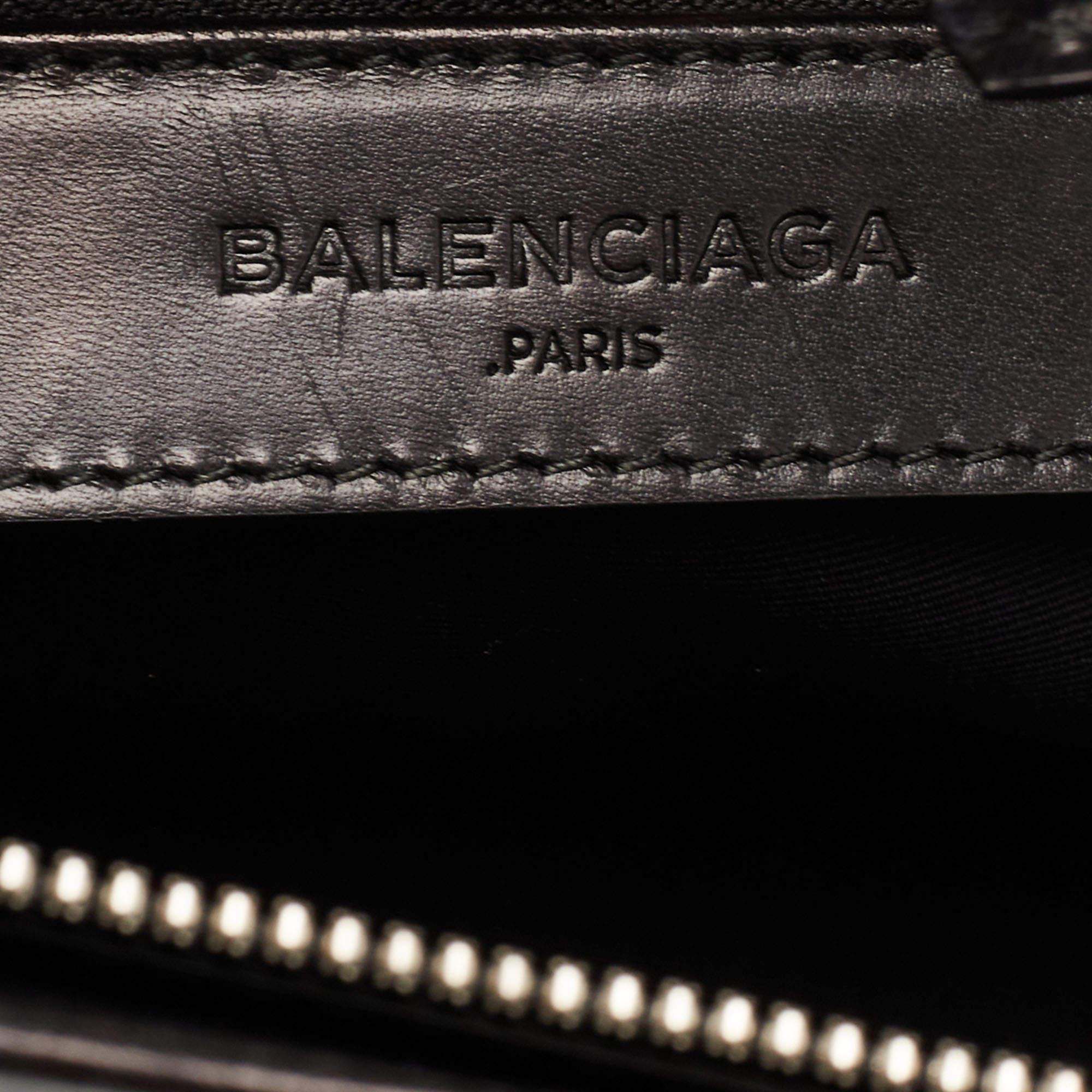 Balenciaga - Fourre-tout à cadenas en cuir et lézard bleu/noir en vente 1