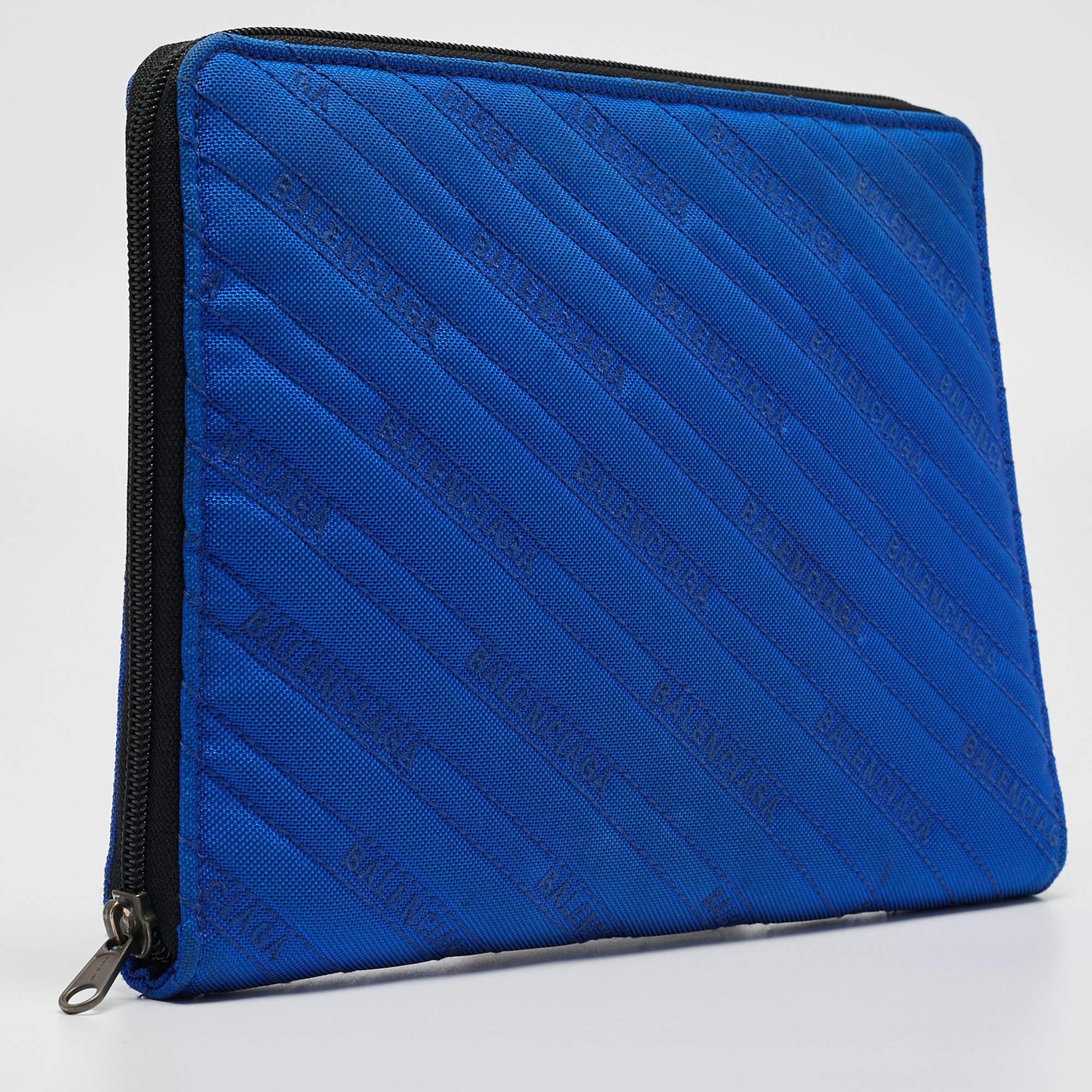 Balenciaga Blue/Black Logo Nylon iPad Case In Good Condition In Dubai, Al Qouz 2