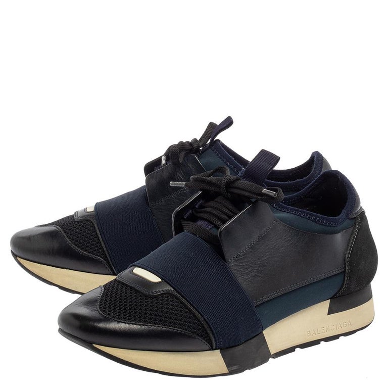 Balenciaga Blue/Black Mesh And Suede Leather Race Runner Low Top Sneakers  Size 3 at 1stDibs