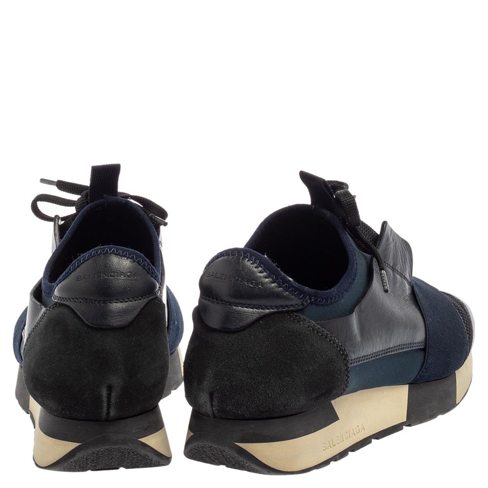 Women's Balenciaga Blue/Black Mesh And Suede Leather Race Runner Low Top Sneakers Size 3