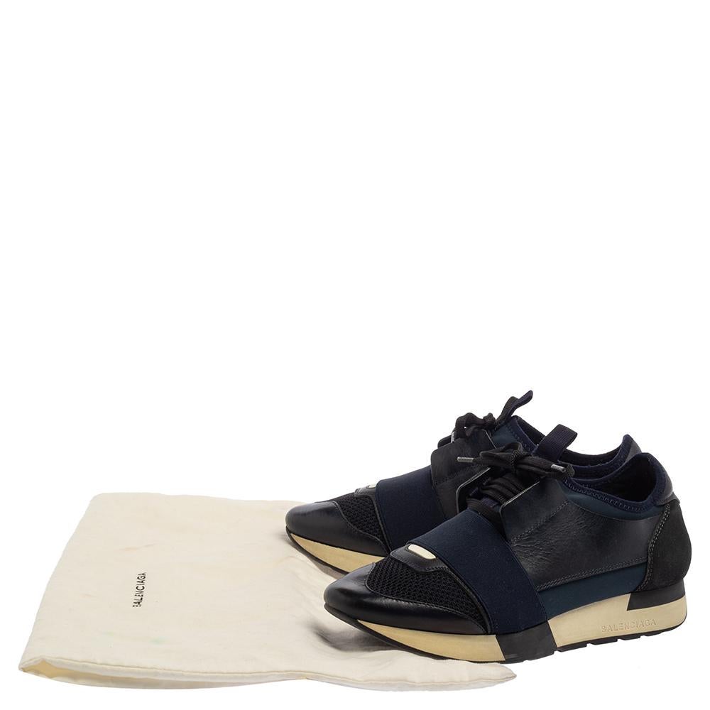 Balenciaga Blue/Black Mesh And Suede Leather Race Runner Low Top Sneakers Size 3 1