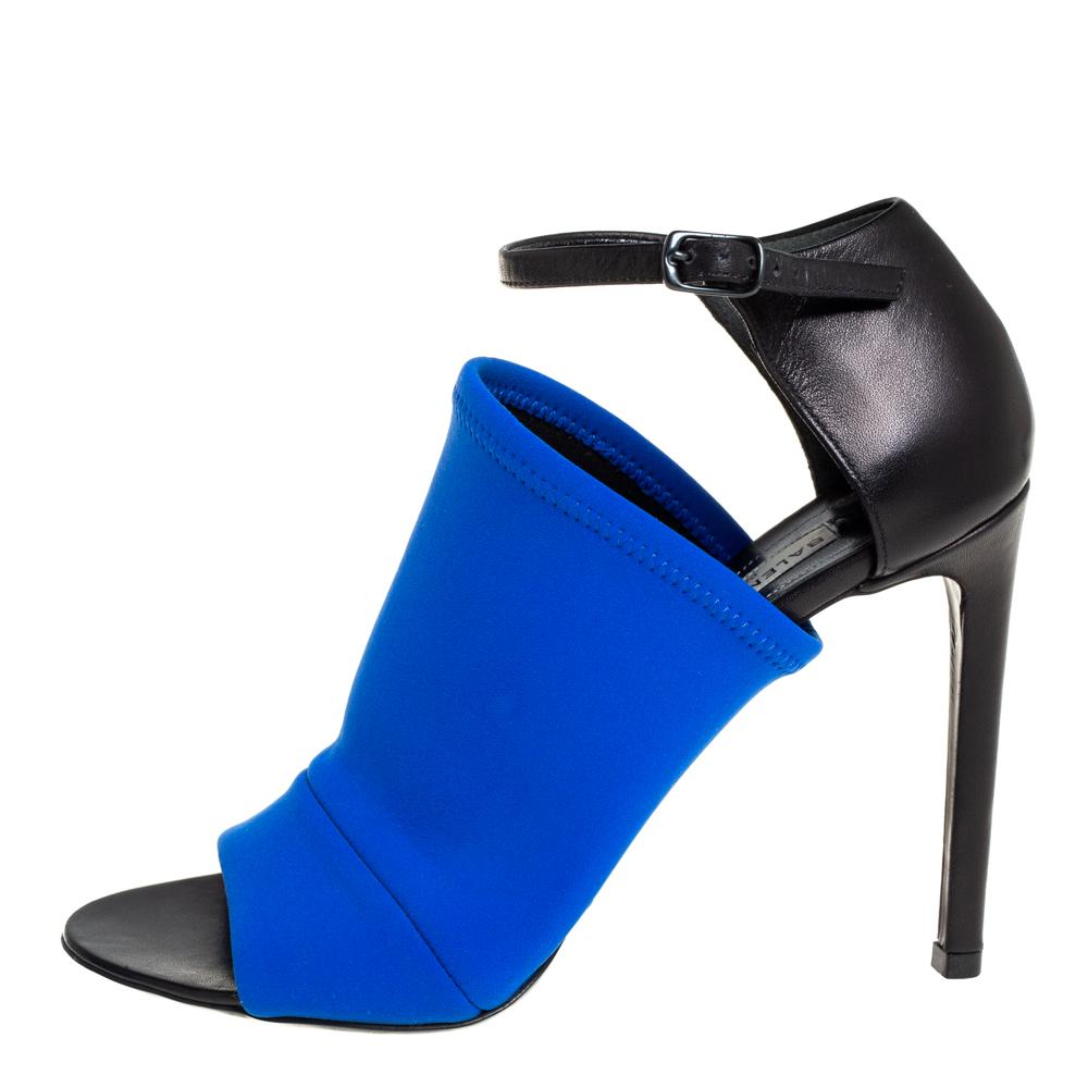 Women's Balenciaga Blue/Black Neoprene And Leather Glove Ankle Strap Sandals Size 36