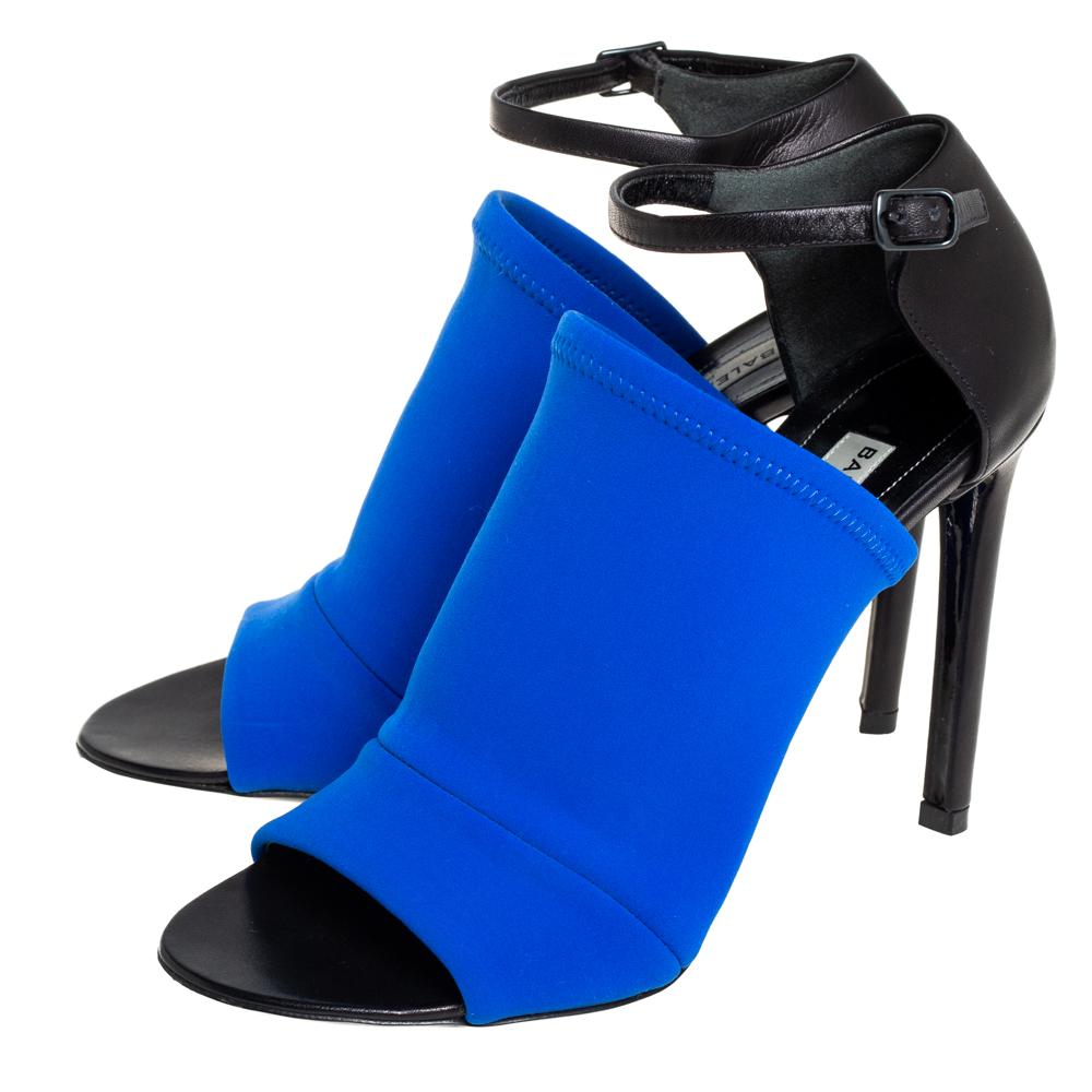 Balenciaga Blue/Black Neoprene And Leather Glove Ankle Strap Sandals Size 36 2