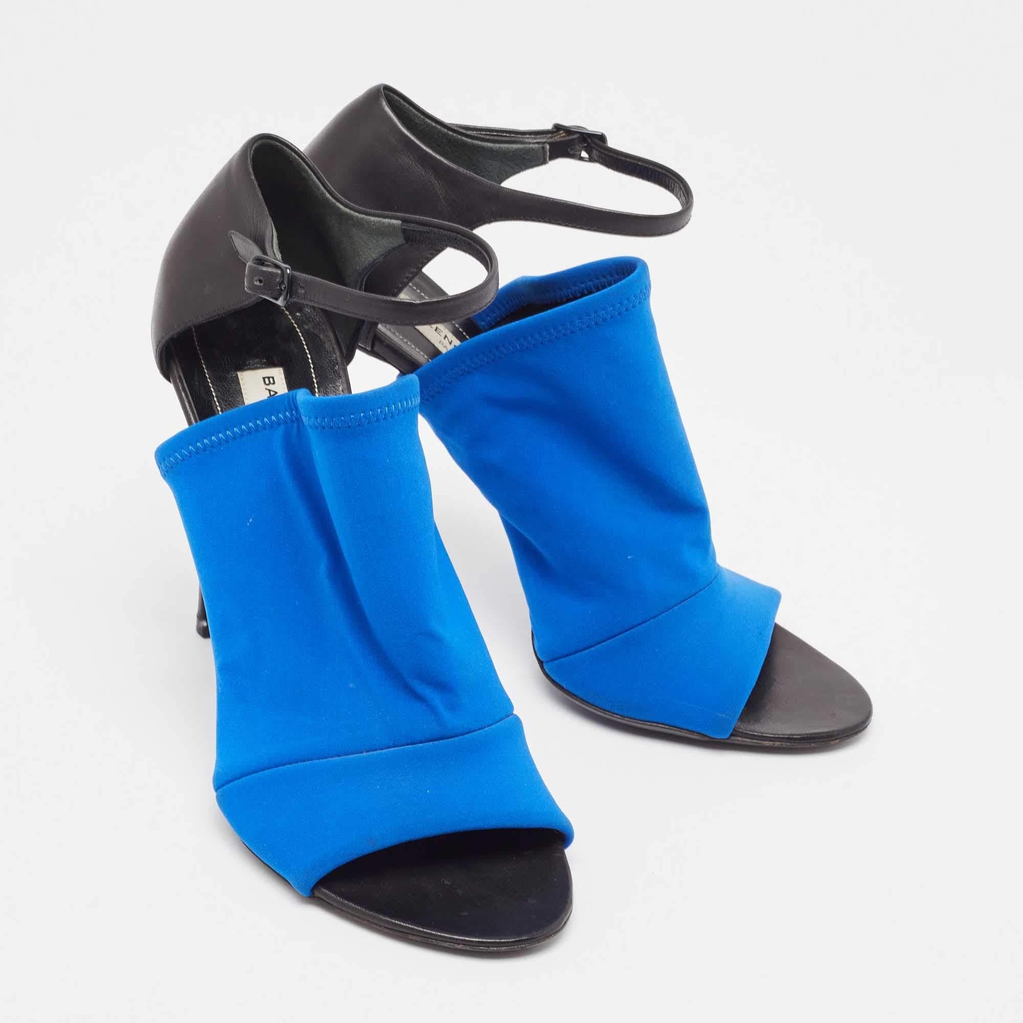 Women's Balenciaga Blue/Black Neoprene and Leather Glove Sandals Size 38.5 For Sale