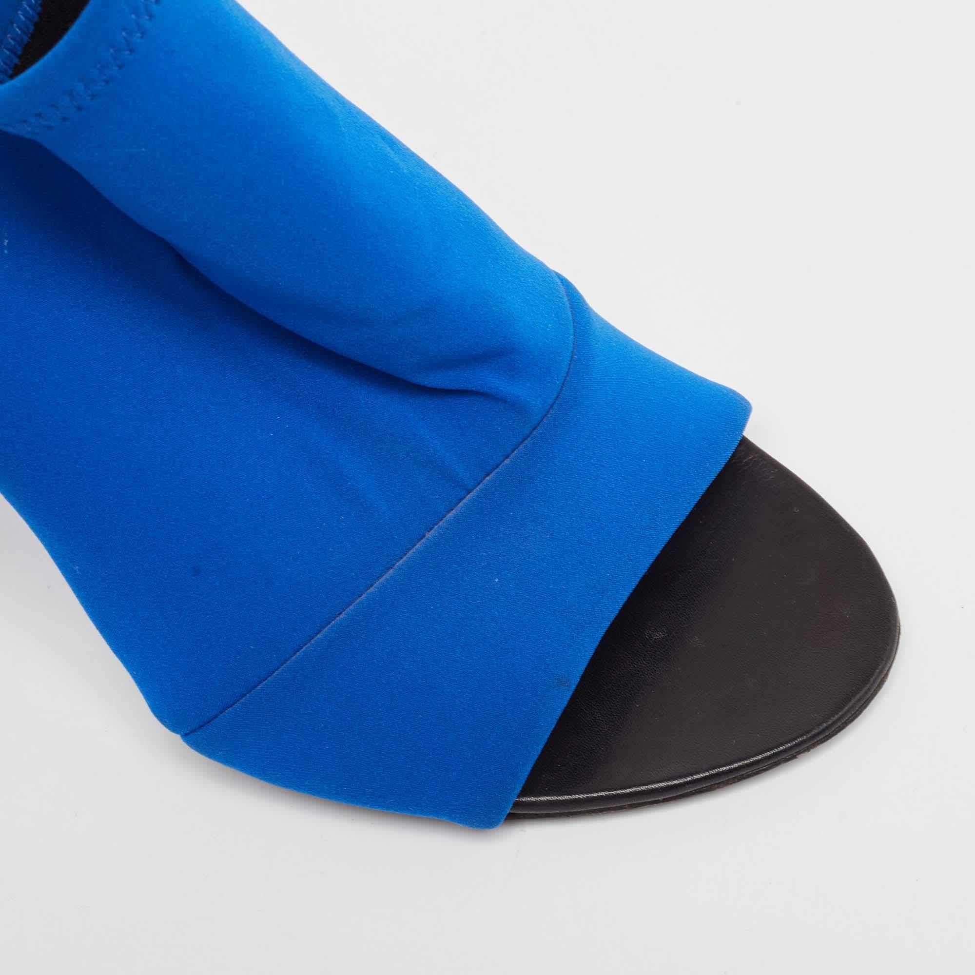 Balenciaga Blue/Black Neoprene and Leather Glove Sandals Size 38.5 For Sale 3