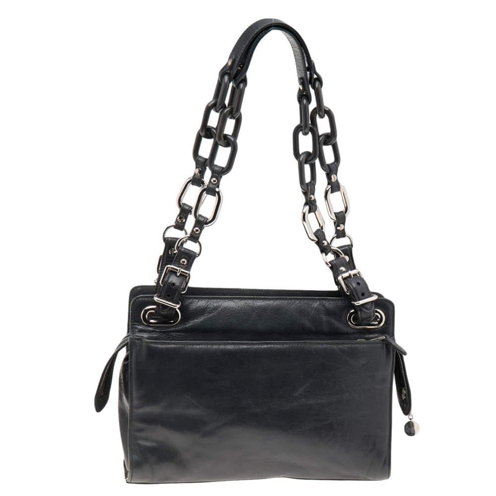Balenciaga Blue/Black Stingray and Leather Cherche Midi Shoulder Bag For Sale 7