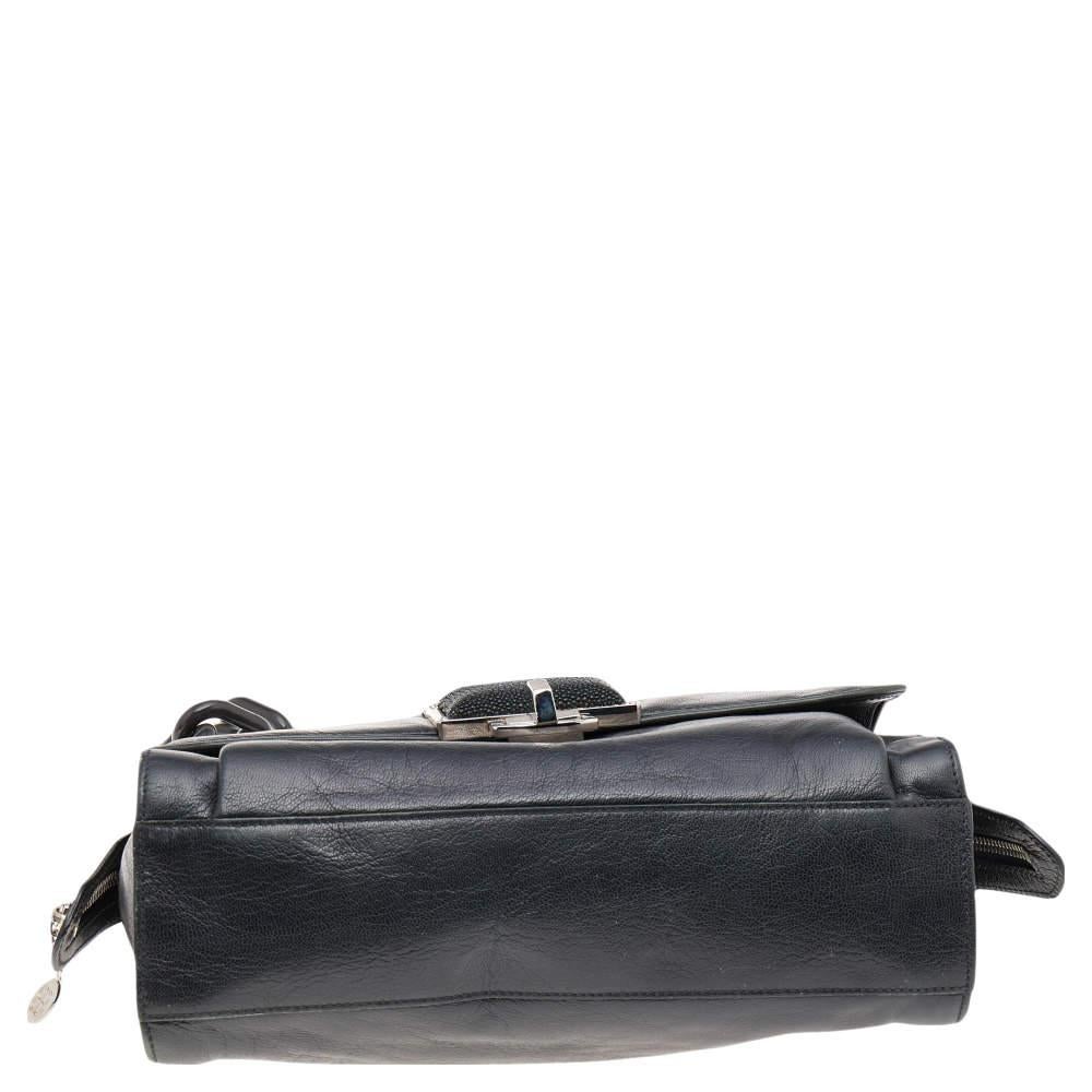 Balenciaga Blue/Black Stingray and Leather Cherche Midi Shoulder Bag For Sale 3